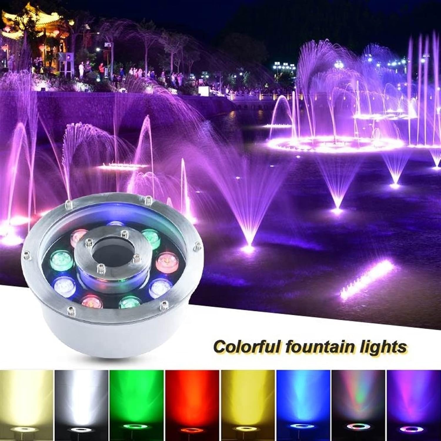LED Fountain Lamps 12V 24V Round Underwater Light RGB Pond Lamps Submersible Outdoor Lighting IP68 Colorful LED Fountain Lights (Color : RGB Without RC, Size : 9W D130xH70MM)