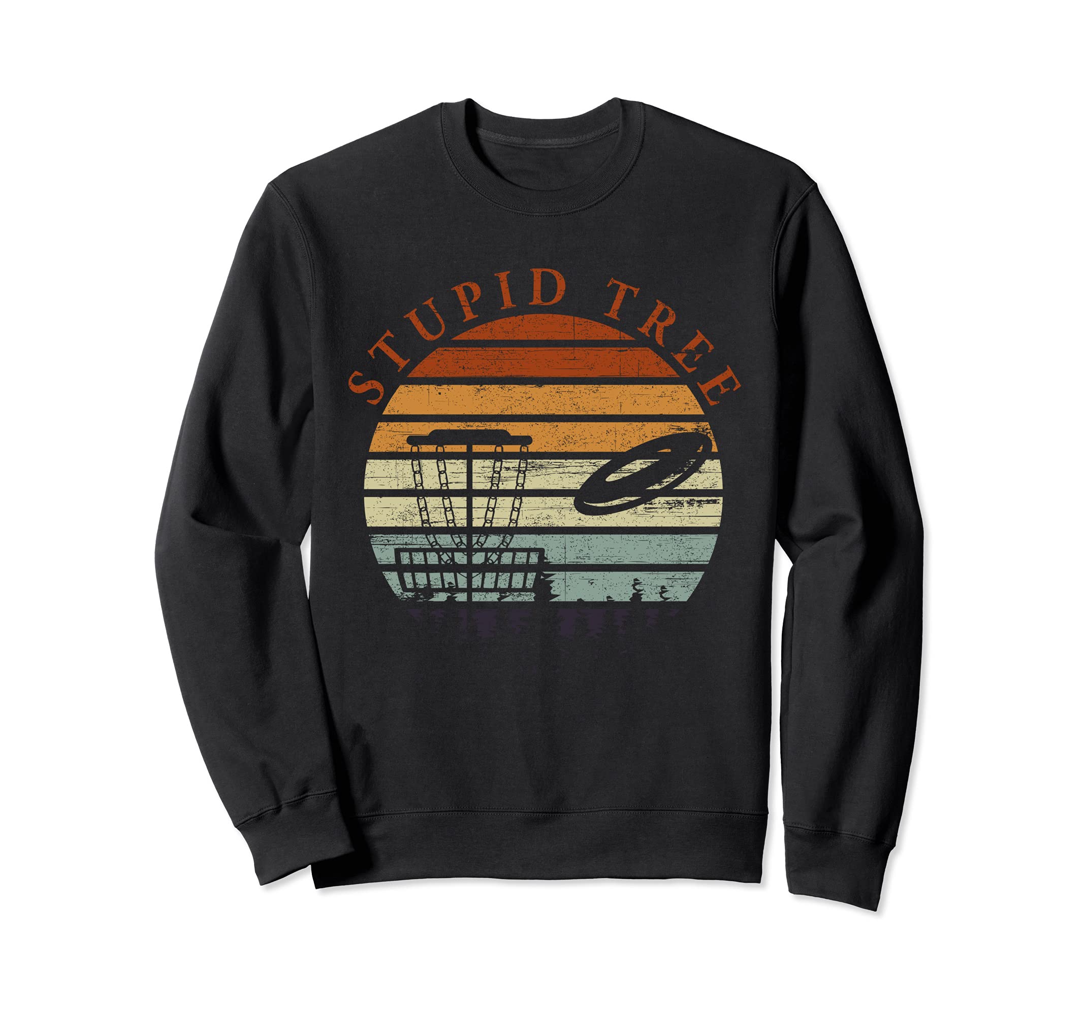 Disc Golf Frisbee Funny Vintage Retro Sport Stupid Tree Sweatshirt, Black