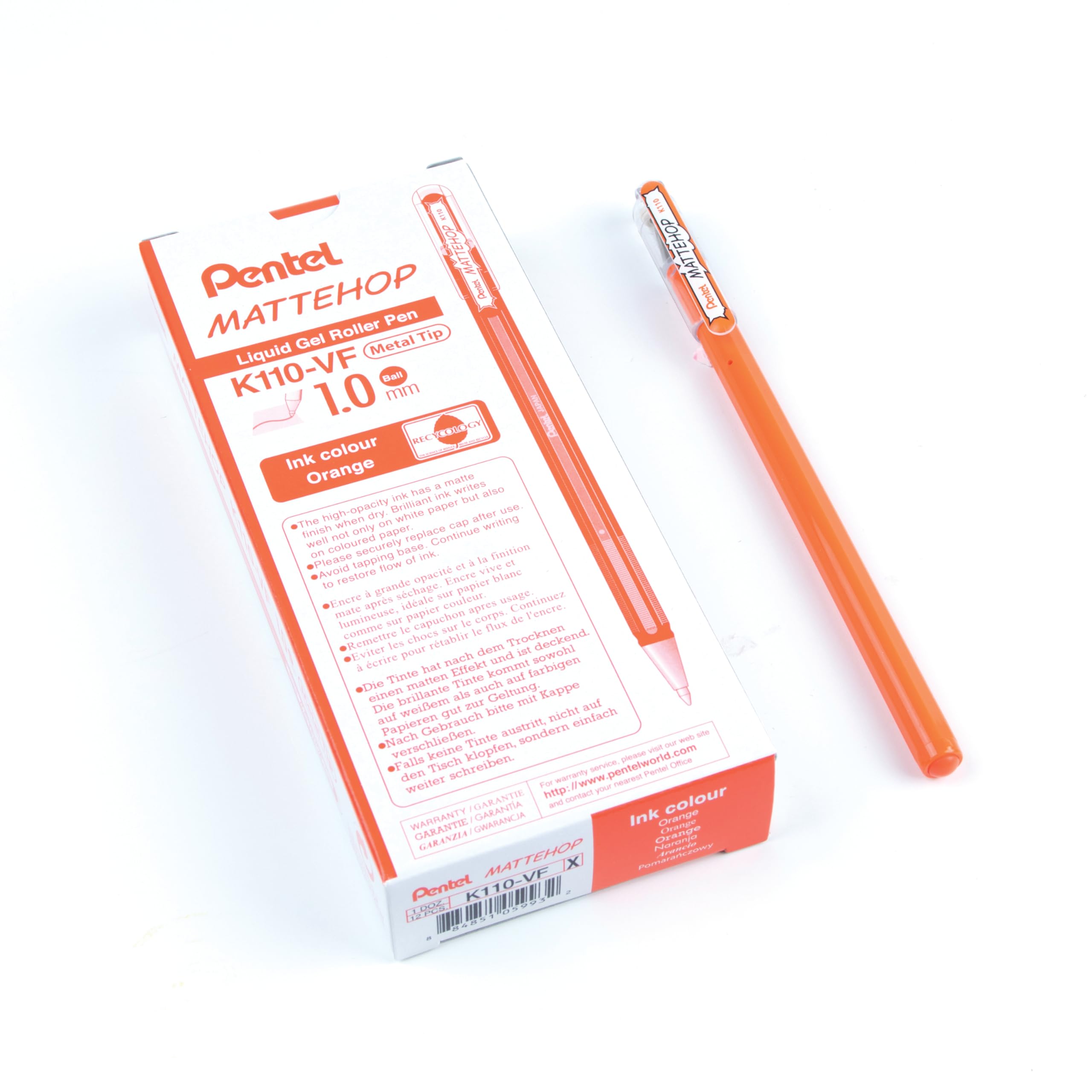 Pentel Mattehop 1.0mm Gel Roller Orange - Pack of 12, 1 count (Pack of 12)