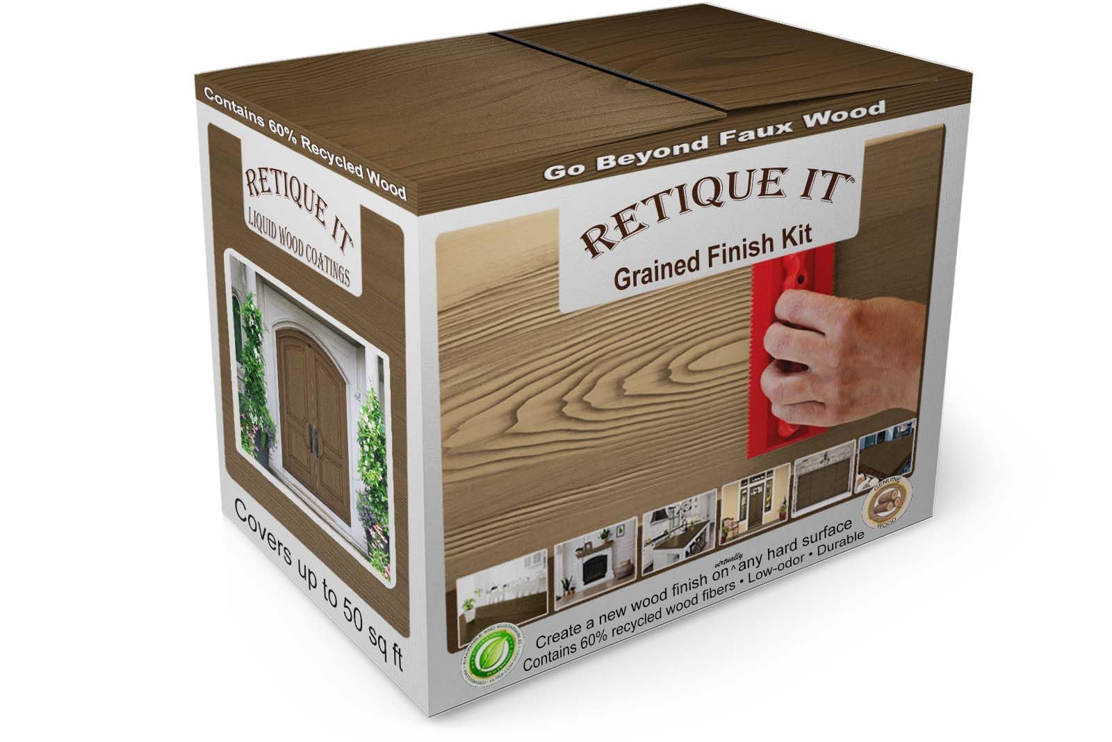 Retique It Wood Finish Multi-Purpose Kit – GO Beyond Faux Wood with Paintable Liquid Wood Based Primer and Gel Stain - Graining Tools Included (2X 16oz, Charcoal)