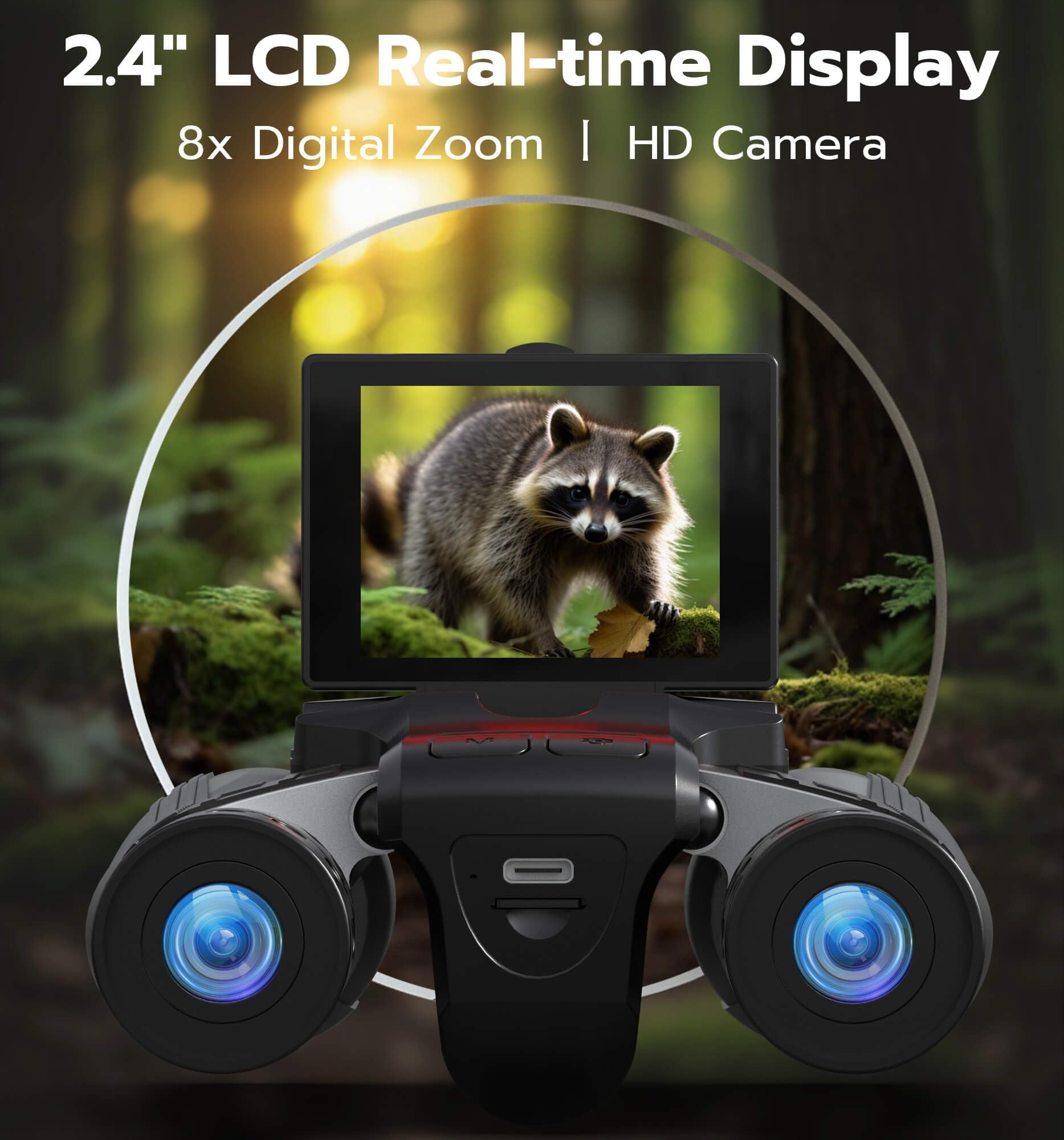 Anweller Binocolo con fotocamera, 12 x 32, ad alta potenza, per adulti e bambini, per bird watching, nave da crociera, caccia, viaggi, escursioni, giochi sportivi, concerti, con scheda da 32 GB