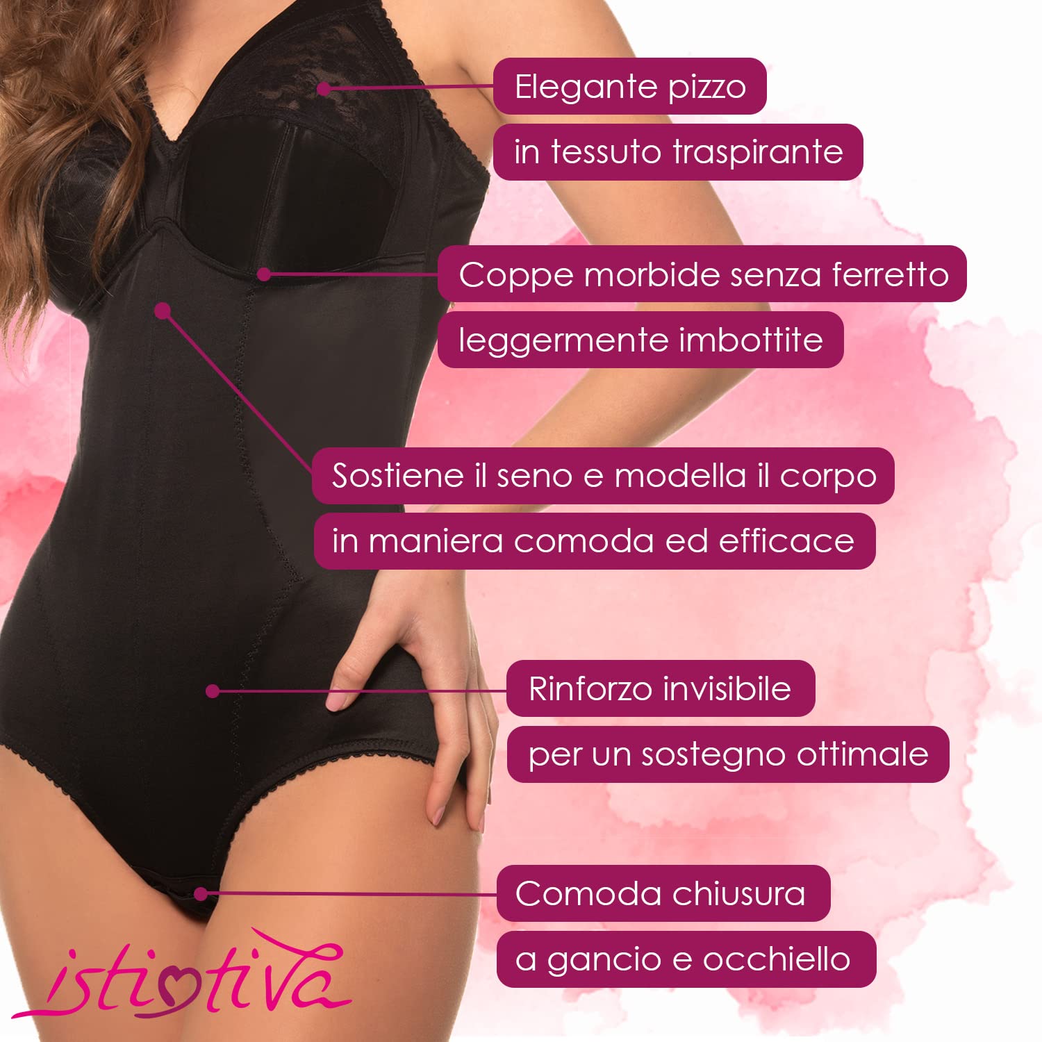 Rossella – Body Contenitivo Modellante Donna | Effetto Snellente Pancia Piatta | Coppe morbide in Pizzo Senza Ferretto Leggermente Imbottite | Spalline Regolabili