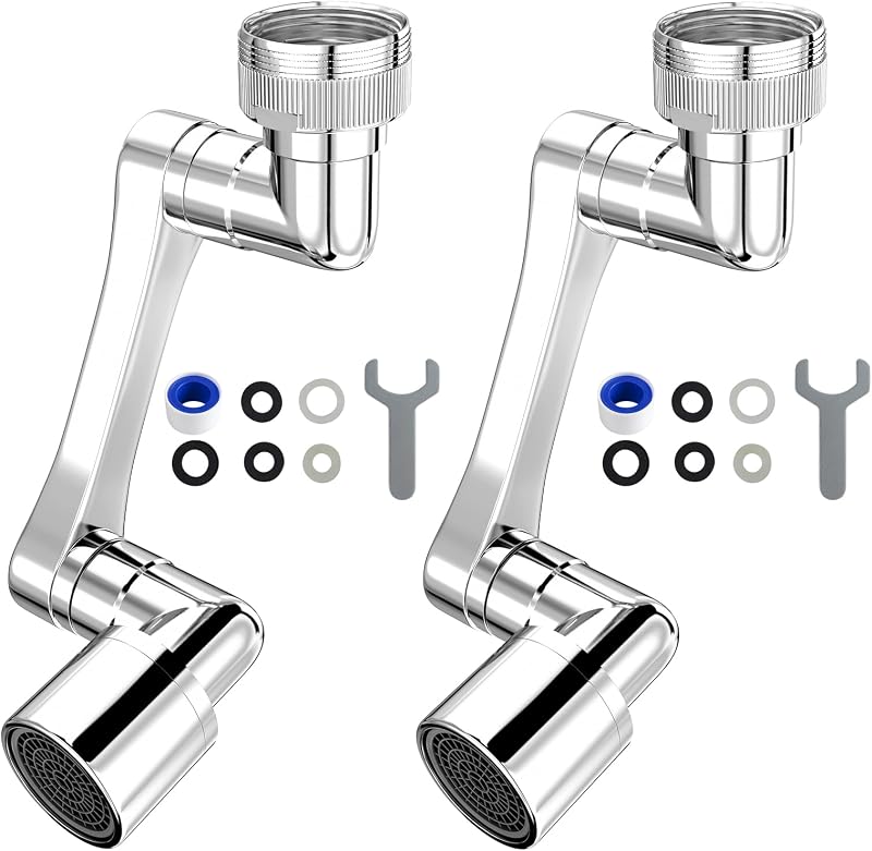 Extensor de grifo giratorio de 1080°, plateado, 2 piezas | Brazo robótico multifuncional de extensión de fregadero giratorio, aireador de extensión de filtro de salpicaduras para cocina y baño