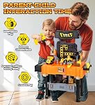 Lehoo Castle Banc à outils pour enfants, Ensemble à outils enfants avec perceuse électrique réaliste & Véhicules de construction à emporter, Workbench & Boîte à outils en un seul design, STEM Jouets d'apprentissage pour les jeunes enfants & Filles