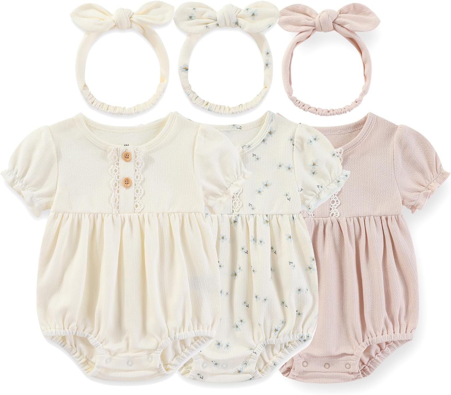EcojoyNewborn Baby Girl Bodysuit Suit Baby Clothes Long Sleeve/Short Sleeve 3 Outfit Bundle Mix Match