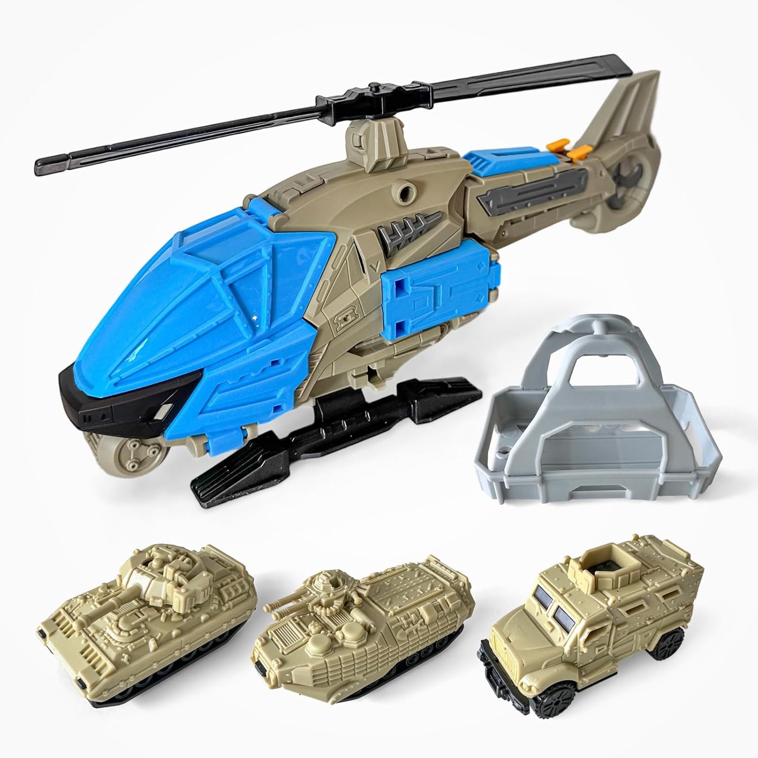 Helicopter Toy Playset for Boys,Helicopter Toys for Boys Age 4-7,Included 1 Airplane and 3 Tanks,Durable Design, Realistic Details,Gift for Kids