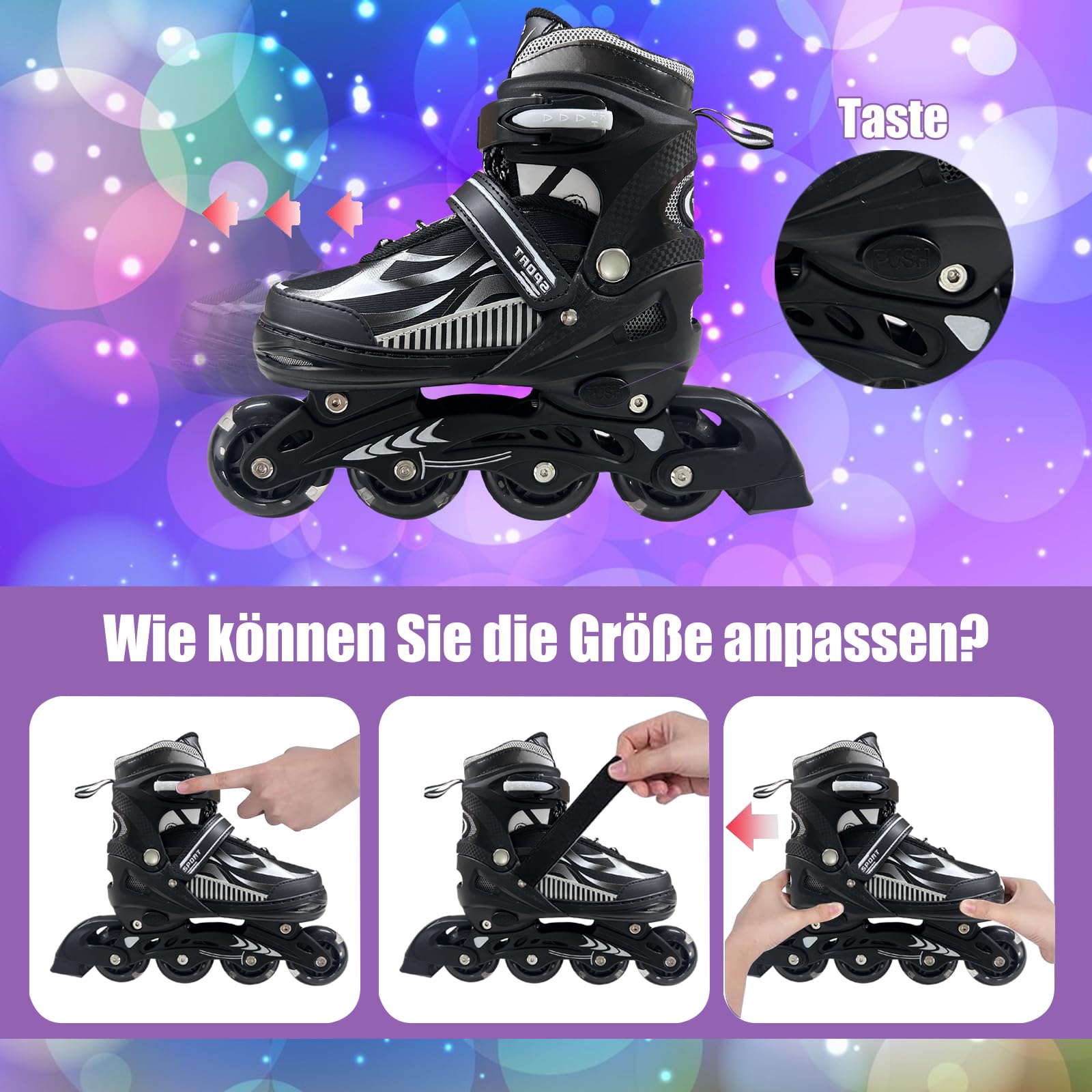 Inline-Skates für Kinder, Mädchen & Jungen im Alter von 4-6, 5-8, 6-12, 8-12 Jahren – Verstellbare Rollschuhe für Anfänger, Jugendliche, Indoor & Outdoor, größenverstellbar
