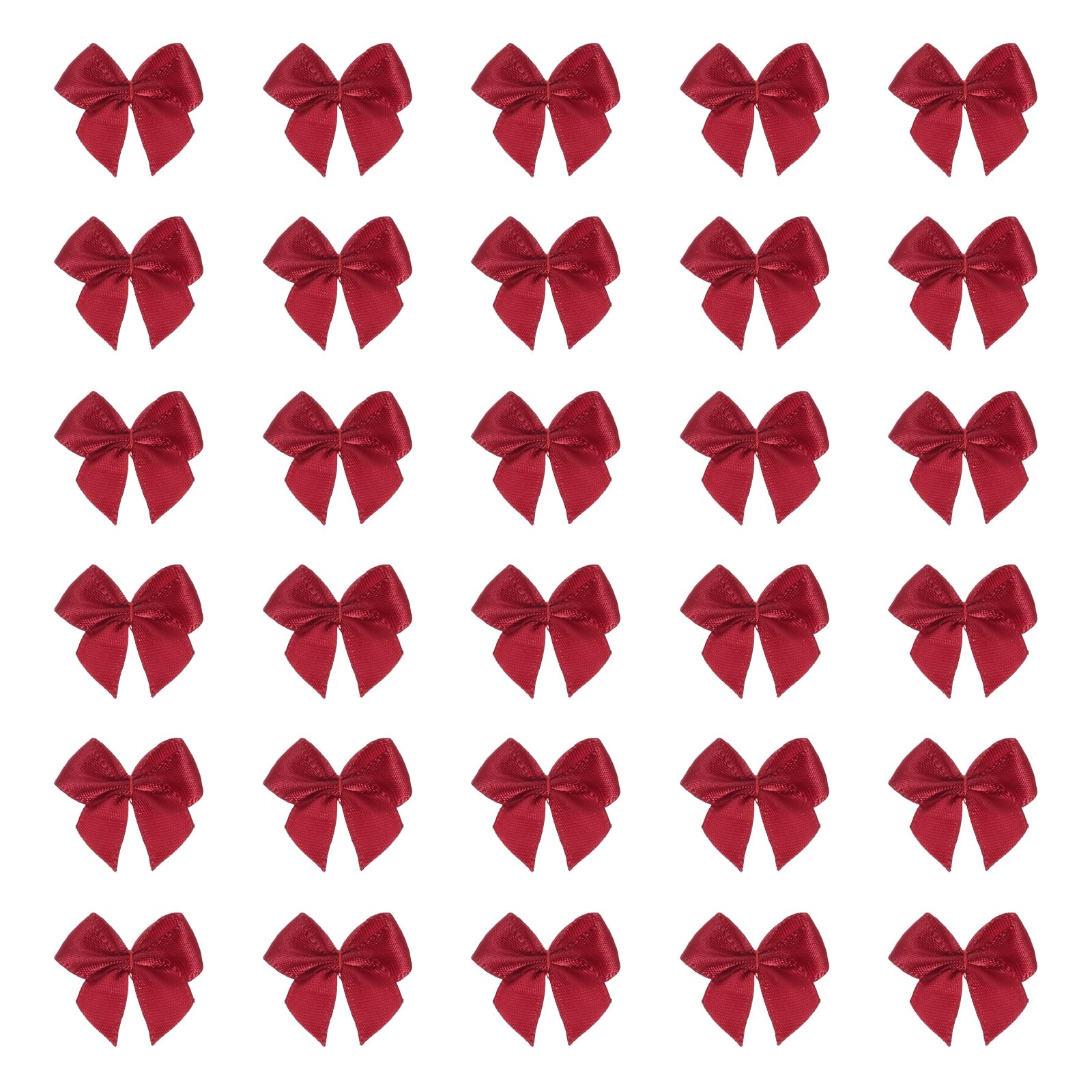 sourcing map 120 Pcs Mini Ribbon Bow 1" Mini Fabric Satin Ribbon Flower Bows for Craft DIY Sewing Wedding Birthday Party, Wine Red