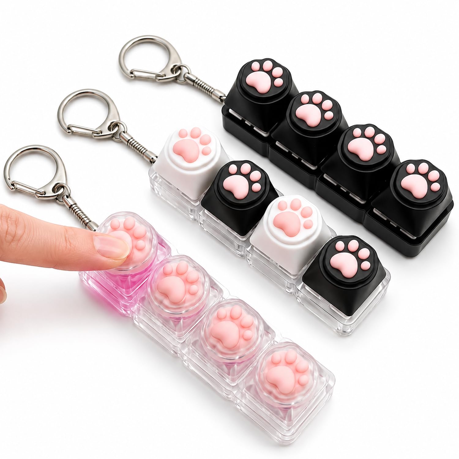 3PCS Cat Paw Fidget Keyboard, Light Up Keyboard Fidget with Keyring for Stress Relief, Funny Keychain Clicker for Adults Office Home School