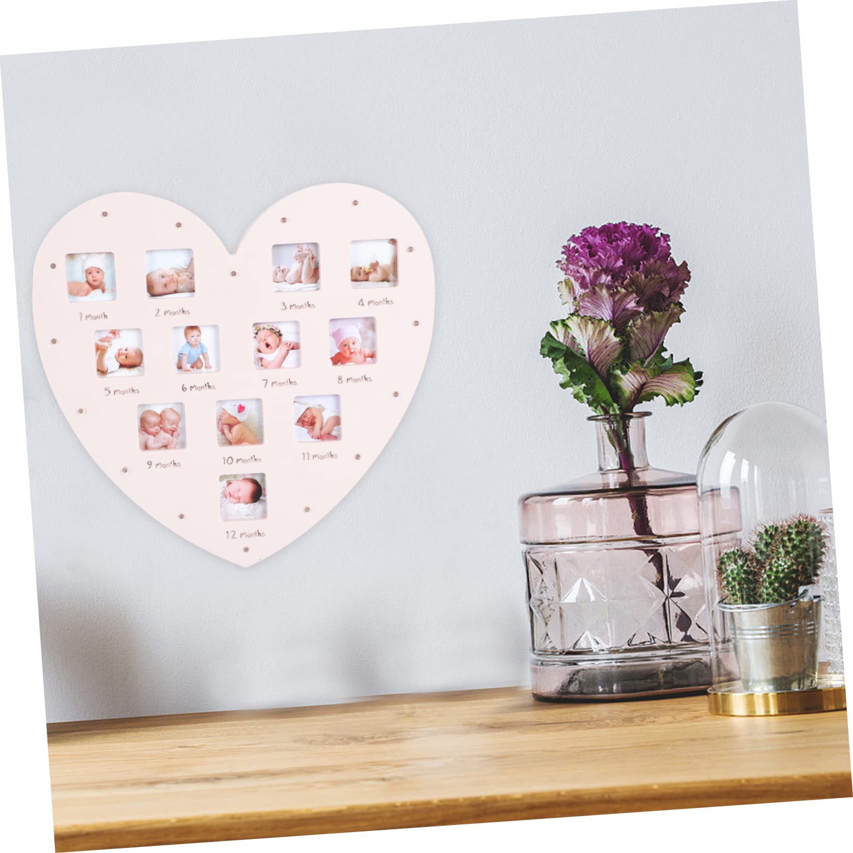 Yardwe 4 Pièces Cadre Photo Cœur Lumineux pour Mois Décoration de Bureau Durable et Souvenir Personnalisé Première de Naissance