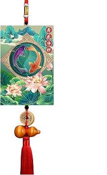 Top Lucky Koi Lotus Plaque, Koi-Lotus Wall Art - Spiritual Wall Decor, Feng Shui Decor & Gifts for Home, Chinese New Year Decoration, Hu Lu, Feng Shui Coins