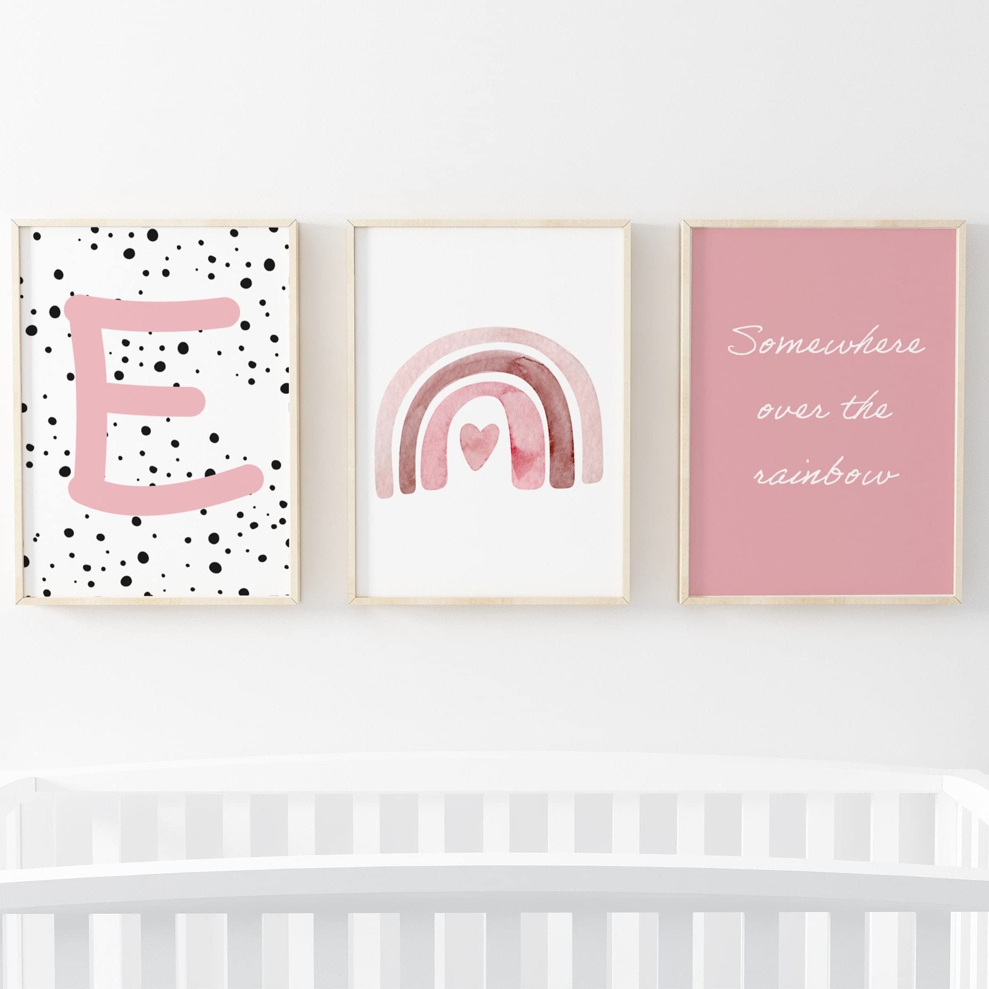 Pompom Prints® Set of 3 Girls Bedroom Prints, Rainbow Nursery Prints, Scandi Boho Style Nursery Decor, Playroom Prints [Picture Frames not Included] (A3, E)