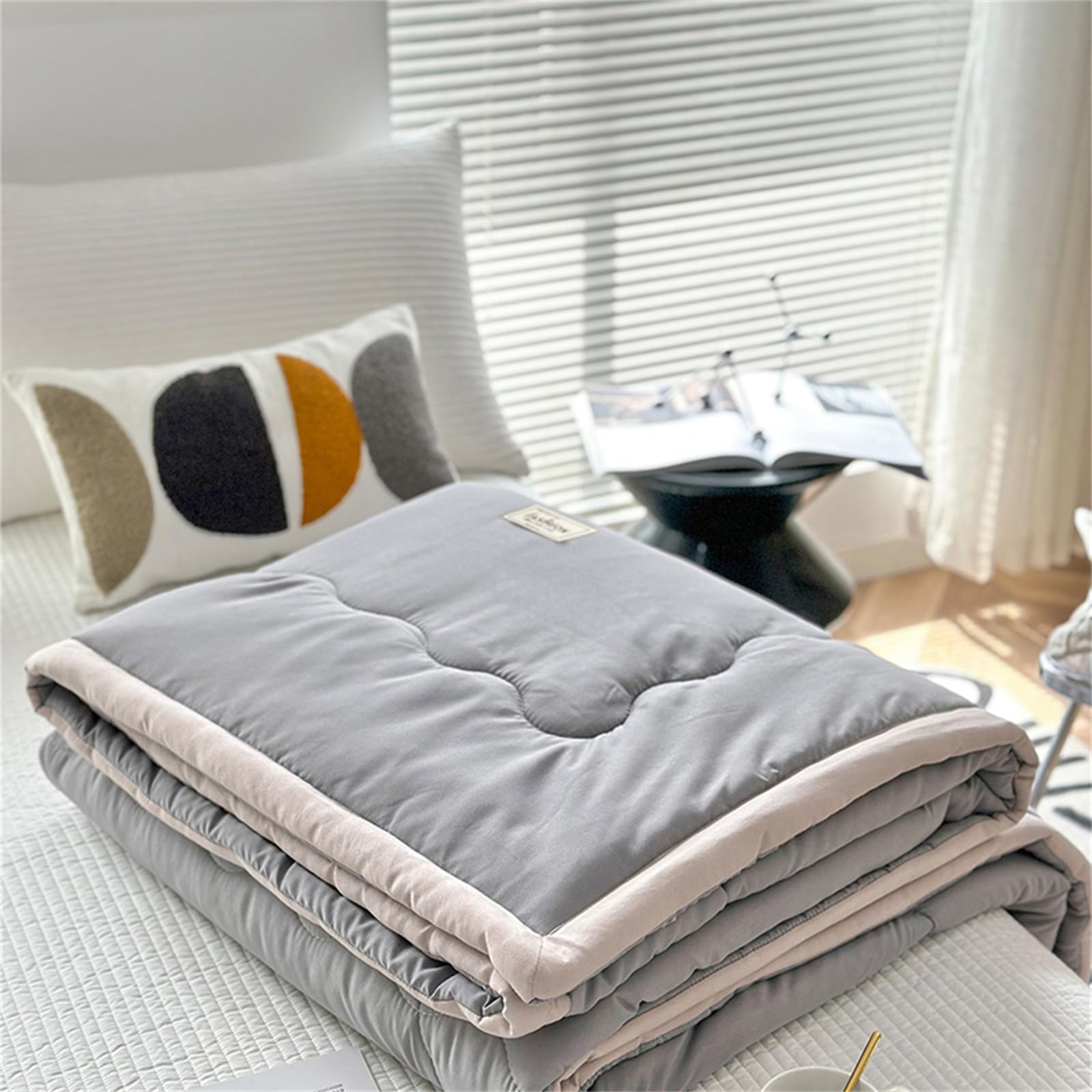 Highdi Nordic Reversible Bed Throws Quilted Bedspreads, Lightweight Patchwork Quilt Comforter Single Double, Cotton Throw Summer Quilt, Quilted Blanket for All Seasons (Gray,150x200cm)