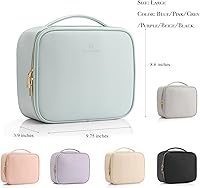 Vista 4 de Vlando Neceser de aseo grande, bolsa de maquillaje de viaje para cosméticos, múltiples compartimentos con divisores para cosméticos, brochas de Beige