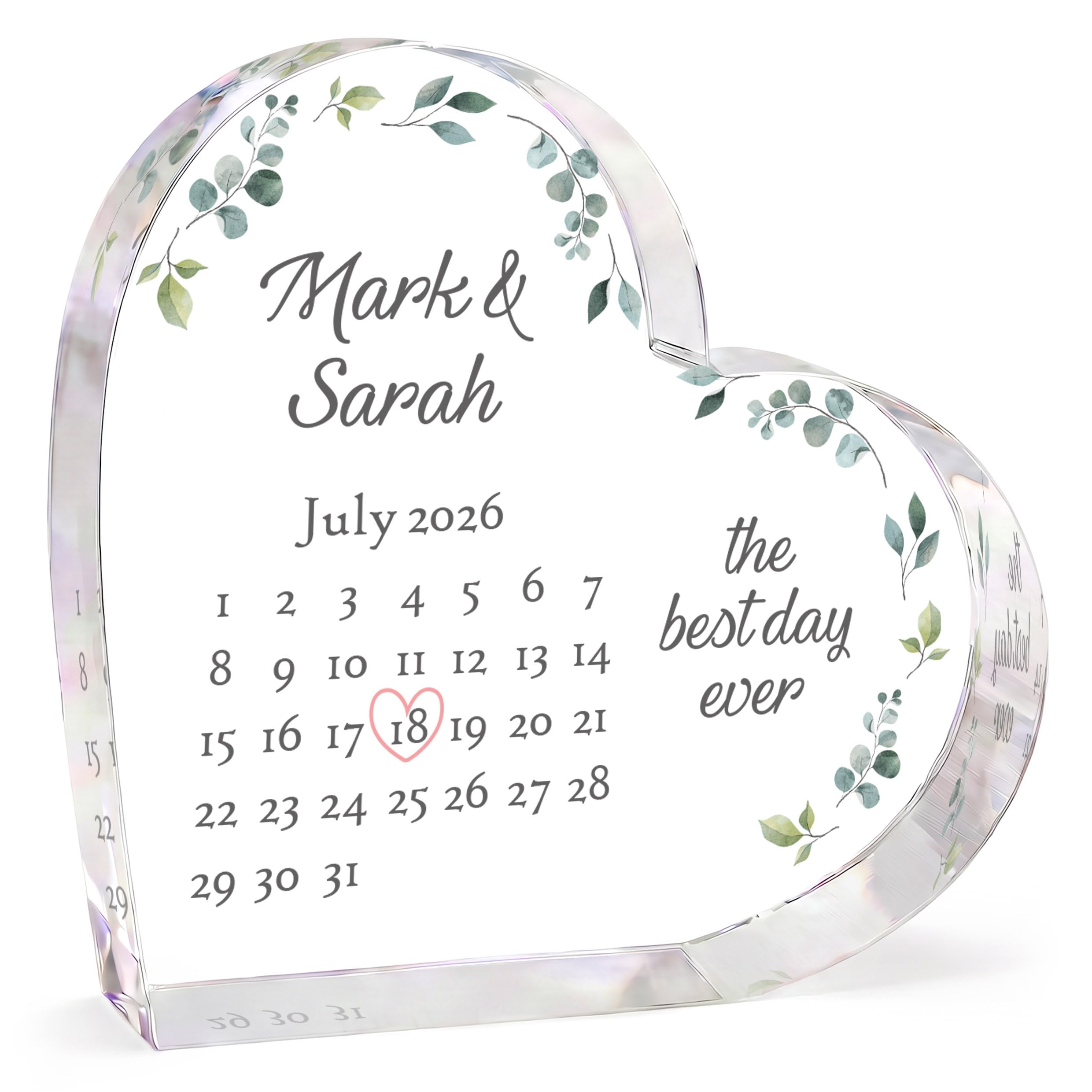 Beecreative Personalised Wedding Gifts, Anniversary Engagement Date Gifts For Him Her, Special Date Gift For Boyfriend, Girlfriend, First Anniversary Husband Wife, Valentine's Gifts, With Grey Bag