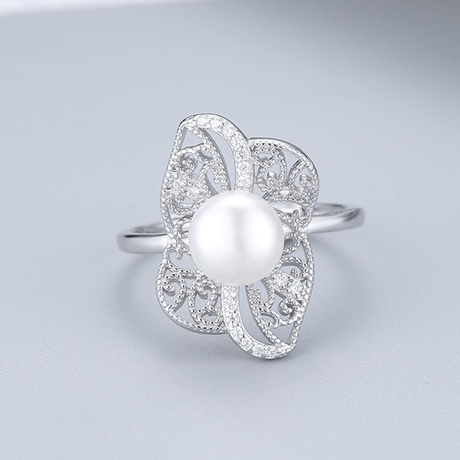 Adjustable Solid S925 silver with Rhodium plated silver ring setting for pearl or gemstone, vintage ring blank, jewelry DIY
