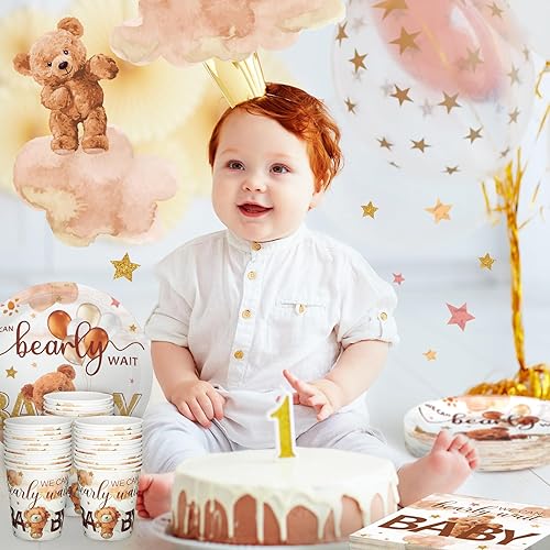 Vista 193 de Hushee Juego de 200 platos florales de papel para baby shower, servilletas, tazas, suministros de fiesta de baby shower, juego de vajilla desechable