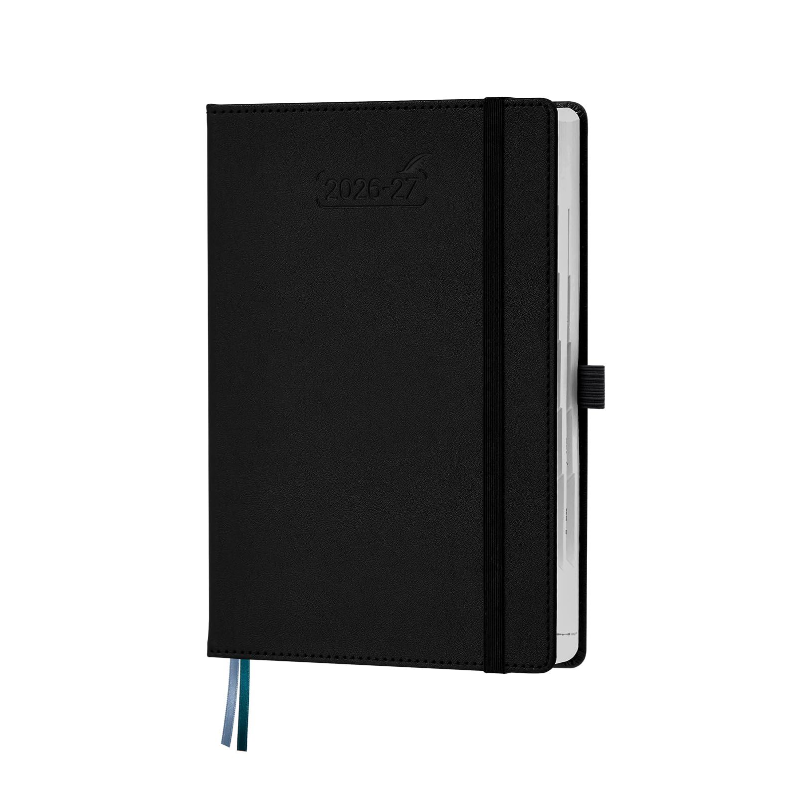 BEZEND Agenda Escolar 2026 2027 Día por Página A5, 12 Meses de Ago.26 a Jul.27, Agenda Diaria 15,5 x 21 cm, Dia Vista con Intervalos de 30 minutos, Tapa Dura en Cuero PU - Negro