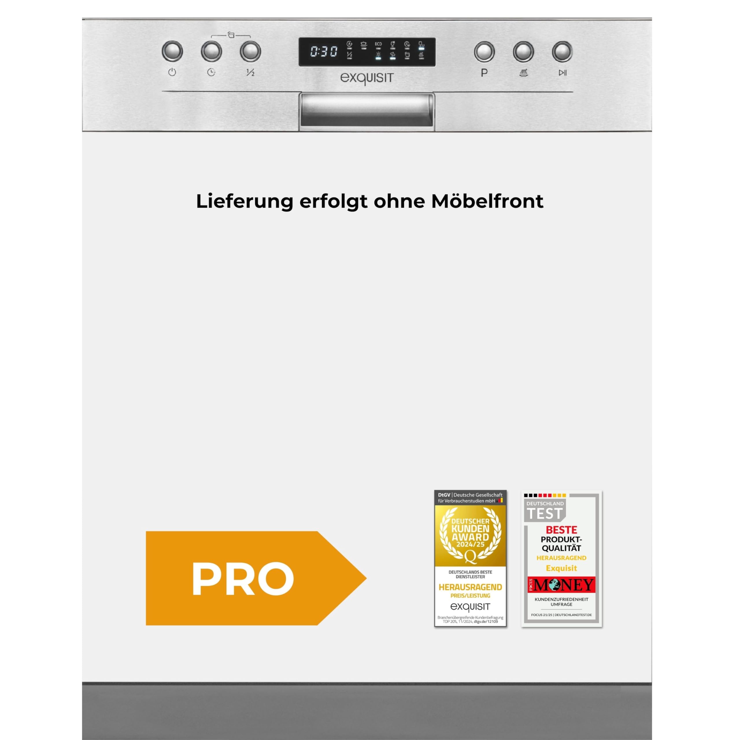Exquisit Lavastoviglie da incasso EGSP9414-EB-030D inox | Lavastoviglie parzialmente integrata 60 cm | Aquastop | InnoWash |14 controsoffitto | Lavastoviglie parzialmente integrata 60 cm