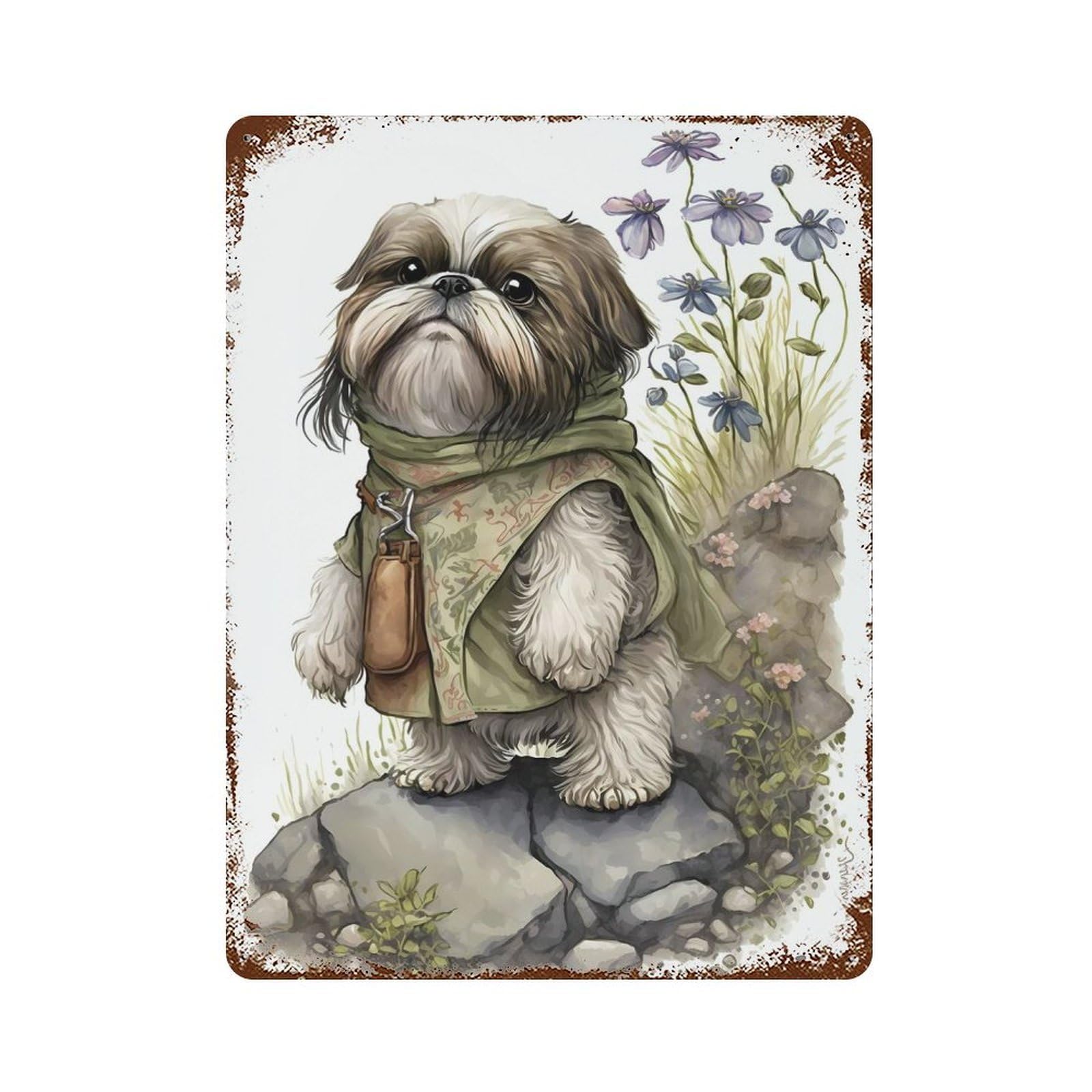 Rust Effect Shih Tzu Dog Rusty Metal Tin Sign 15.7"x11.8", Old School Wall Decor for Basement, Hobby Room And Garage Decor