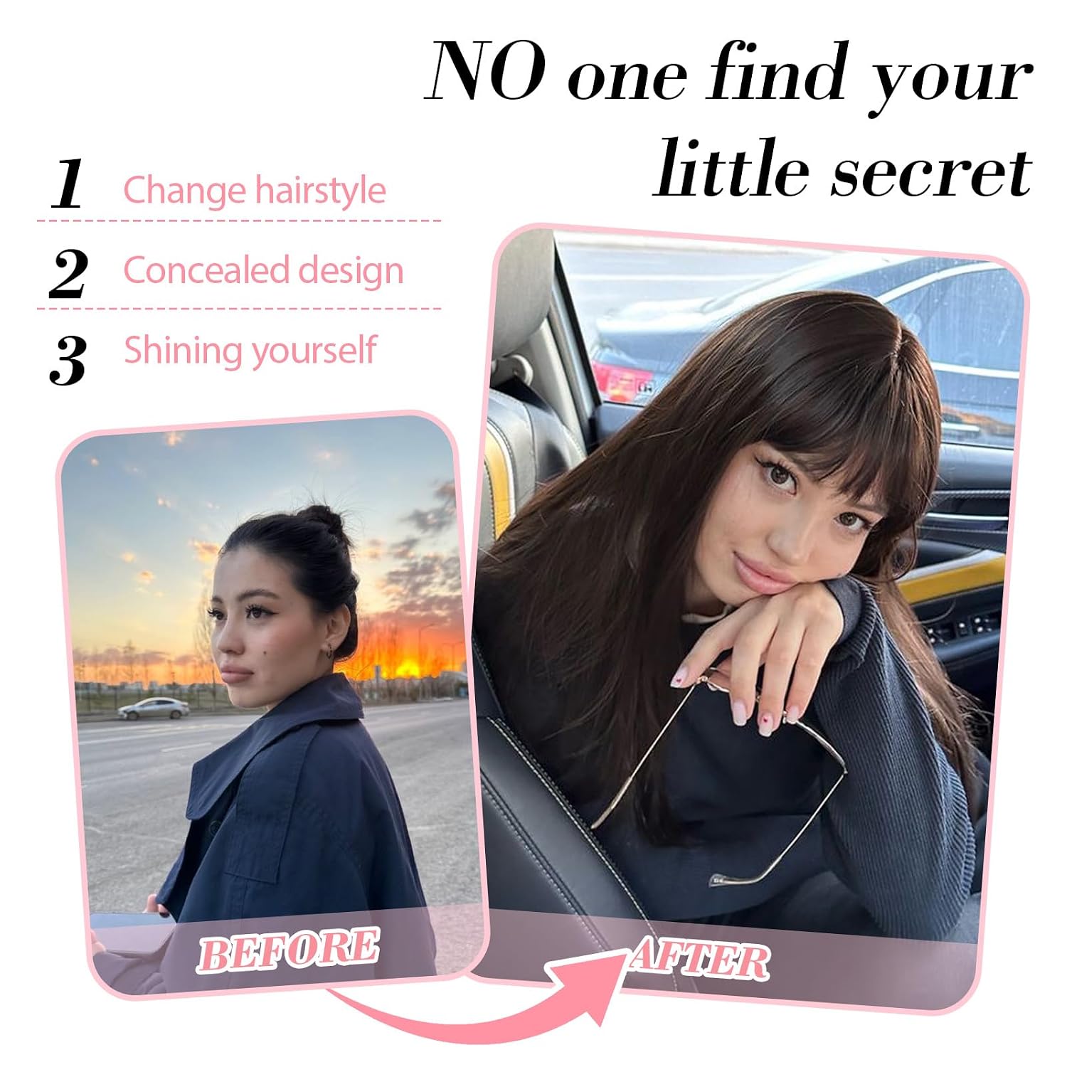 18inch Hair Topper with Bangs Synthetic 6.5"X6.5" Big Base Cover Daily Wear Clip in Hairpieces for Women with Thinning Hair Add Volume(Natural Black) image 5