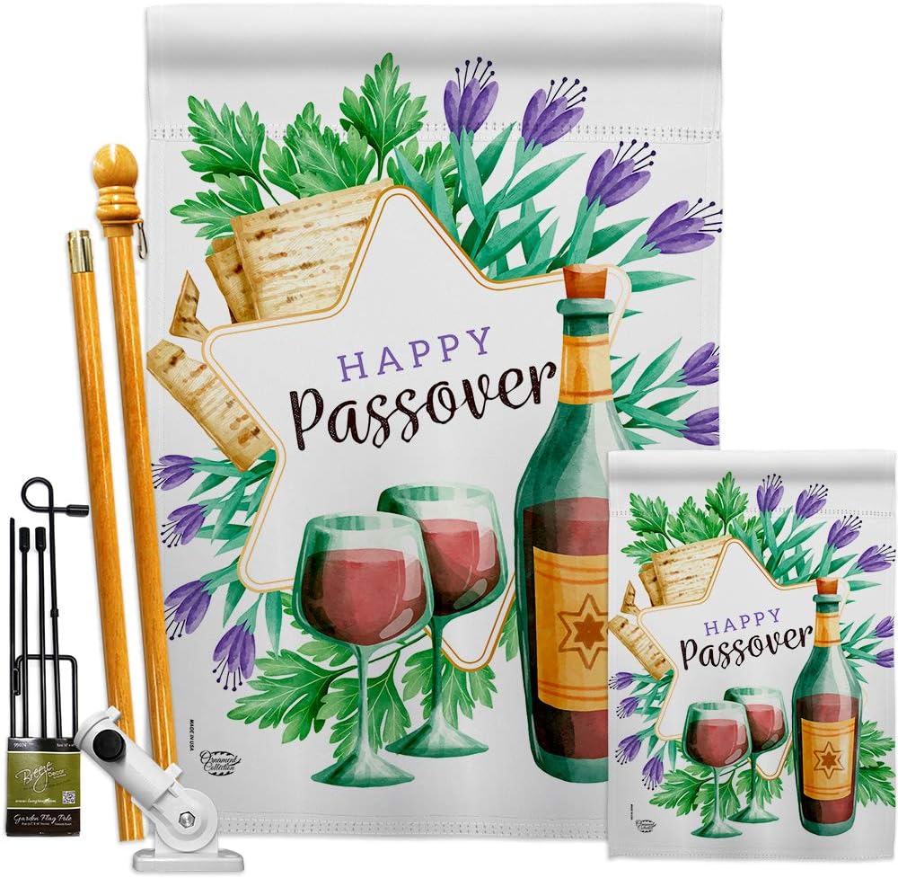Happy Passover House Flag Religious Wine Celebration Festival Holiday Jewish Hanukkah David Small Decorative Gift Yard Banner Made In USA 28 X 40