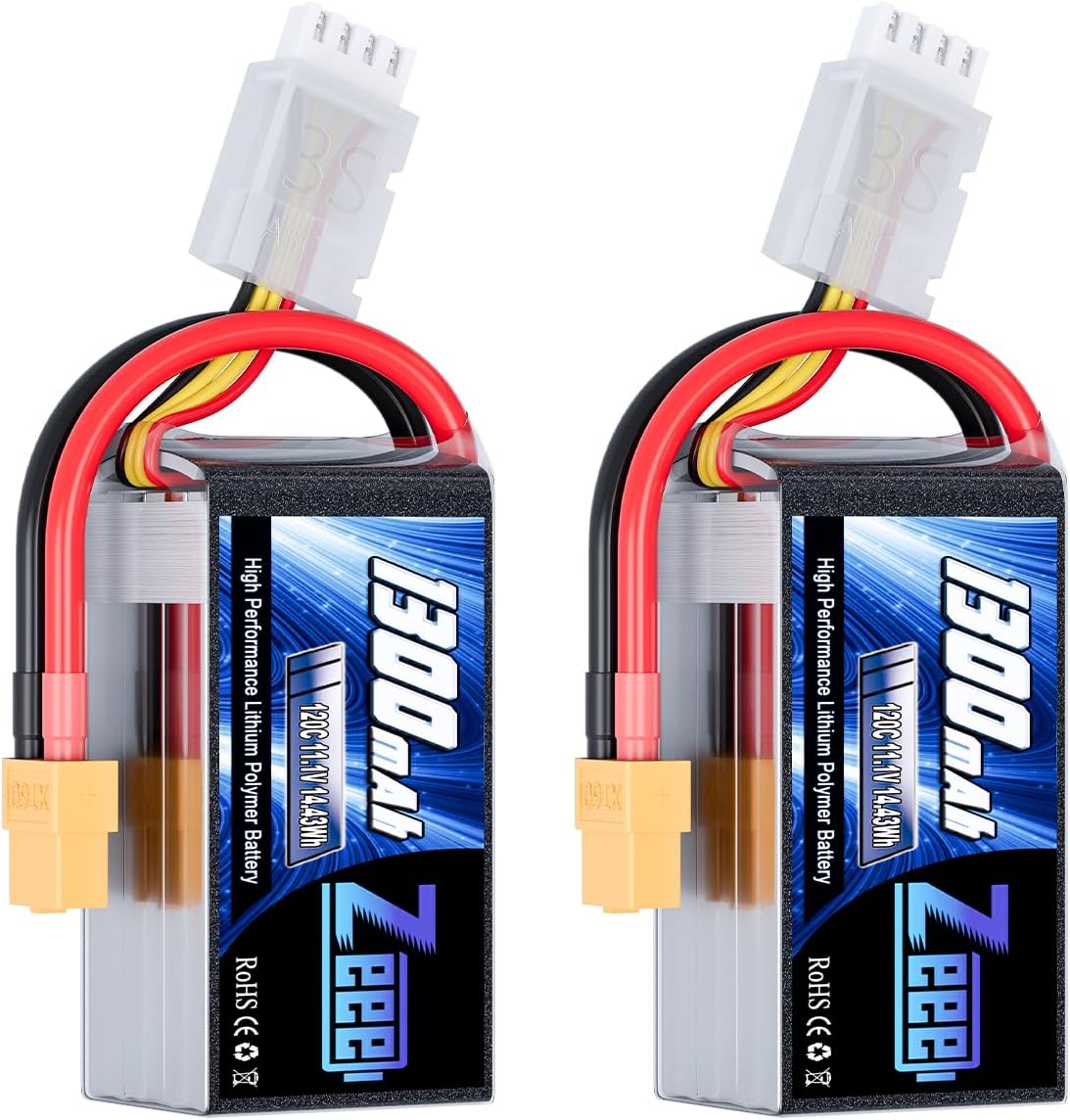 Zeee 3S Lipo Battery 1300mAh 11.1V 120C RC Battery with XT60 Plug for FPV Racing Drone Quadcopter Helicopter Airplane RC Boat RC Car RC Models(2 Pack)