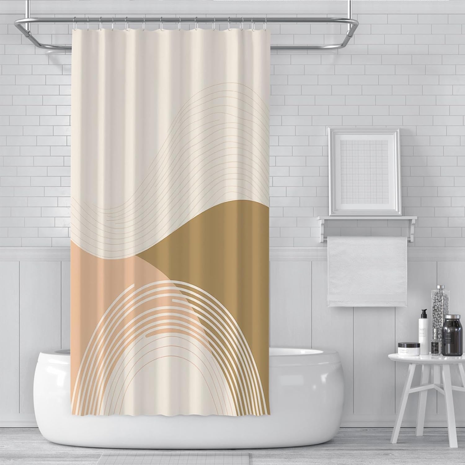 Minimalist Dunes Shower Curtain Liner Abstract Lines Shapes Art Machine Washable Shower Curtain Liner for Modern Gym Shower 60x72