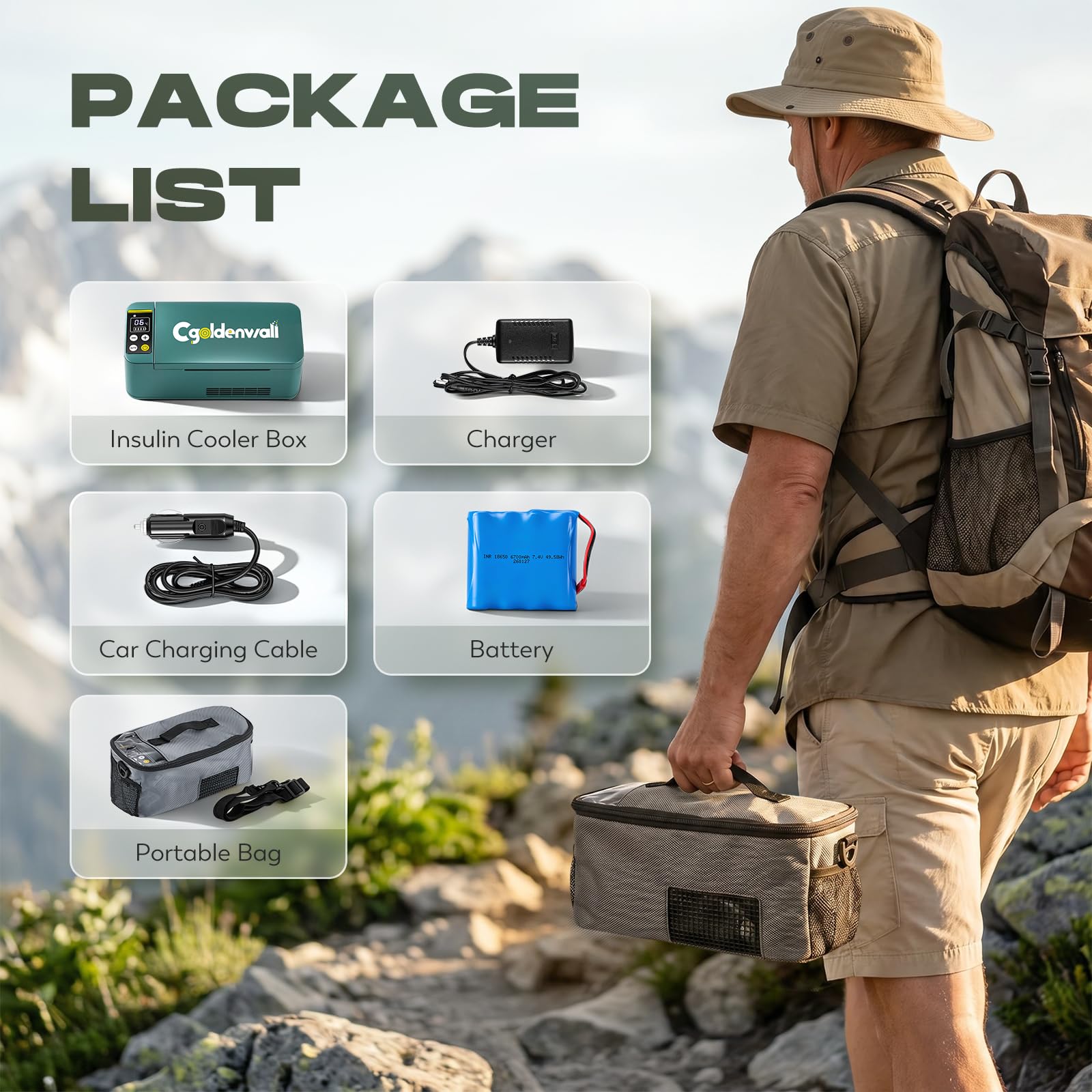 CGOLDENWALL Réfrigérateur Insuline Portable 6H, 2‑20℃ Réglable, Vert | 1 Batterie, Mode Auto 5℃, Écran Verrouillable, Temp Élevée Alarme, Glacière Insuline Voyage pour Extérieur/Voiture/Maison