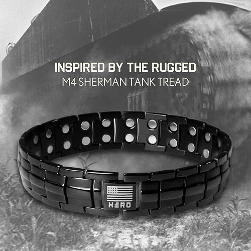 Miniatura 3 de iHeartDogs Hero Company - Pulsera magnética de titanio – Sherman Tank Track Pulsera de terapia magnética con herramienta de extracción de eslabones
