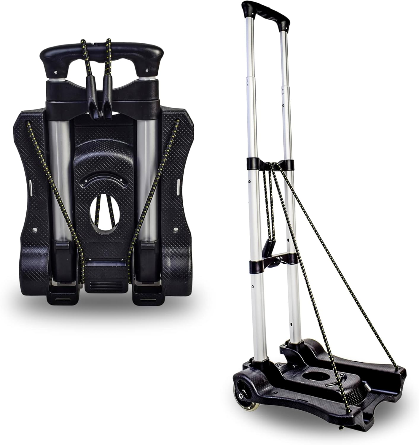 Hand Truck Portable Luggage Cart, Folding Lightweight Aluminum Portable Dolly with Mute Caster Wheel for Moving Travel and Office Use (Black)