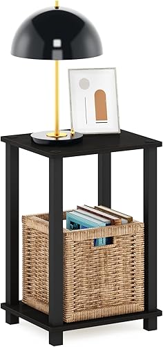 Furinno Mesa auxiliar simplista, mesa auxiliar pequeña de 2 niveles con estante abierto, mesa de noche sin herramientas de fácil montaje, mesita de