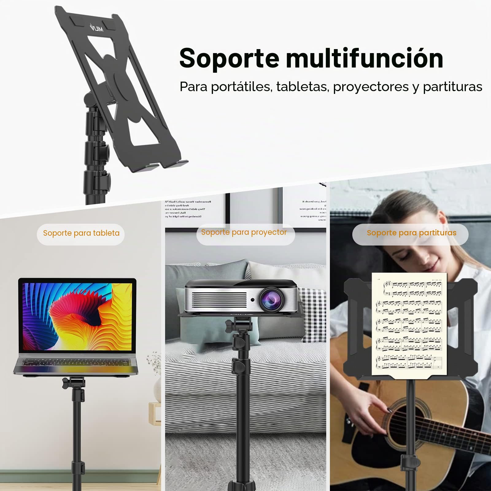 ULANZI Soporte para proyector, Altura Regulable de 60 a 150 cm, Aluminio, Soporte para Ordenador portátil, con Placa Plegable, soporta 3 kg, Ajustable a 360° y 180°