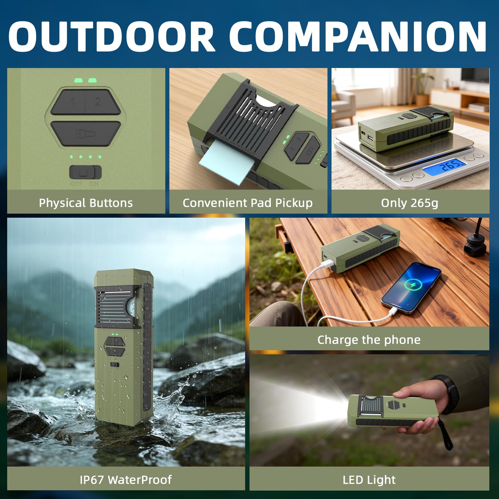 Dispositivo repelente de mosquitos recargable de 9000 mAh, repelente de mosquitos portátil para exteriores con cobertura de 360° para 96 pies cuadrados, calefacción de doble zona y luz LED