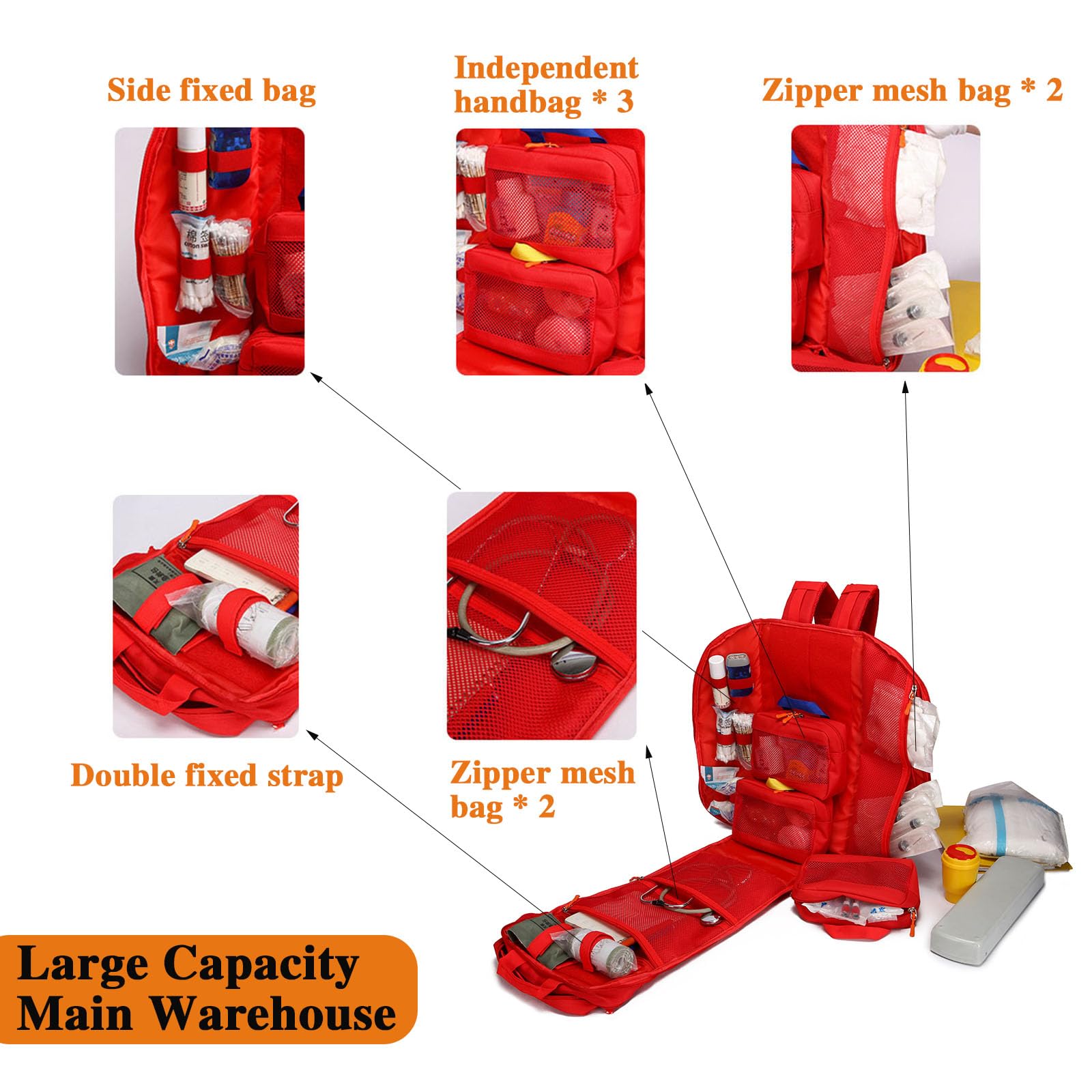 Mochila de emergencia vacía, Bolsa de primeros auxilios grande, Mochila de rescate para bomberos Búsqueda y RescueTools, Para el hogar y el trabajo, senderismo, campamento.