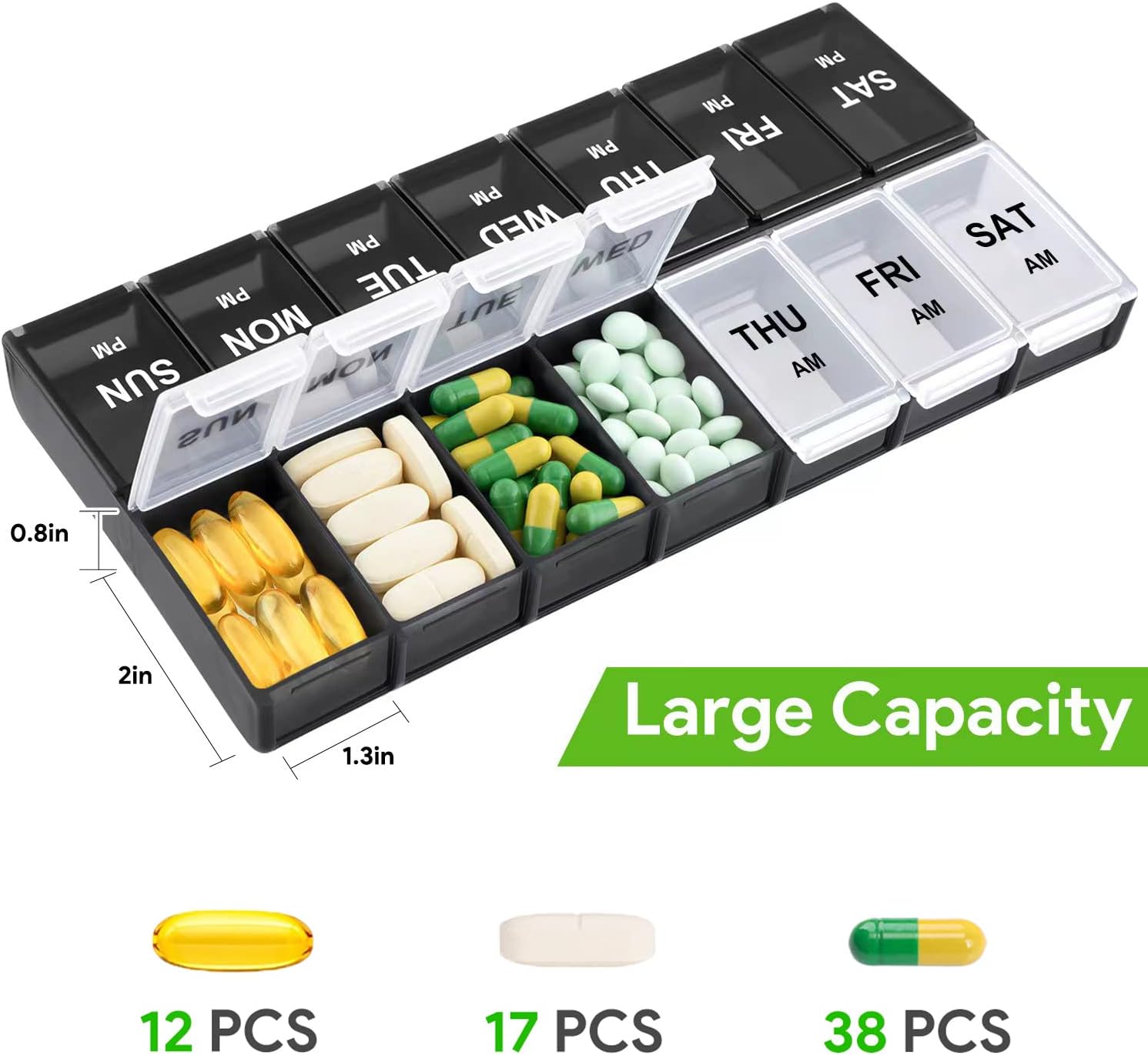 Large Weekly Pill Organizer 2 Times A Day, Gelibo Weekly AM PM Pill Box, 7 Day Night XL Daily Pill Cases for Vitamin/Fish Oil/Pills/Supplements-Arthritis Friendly