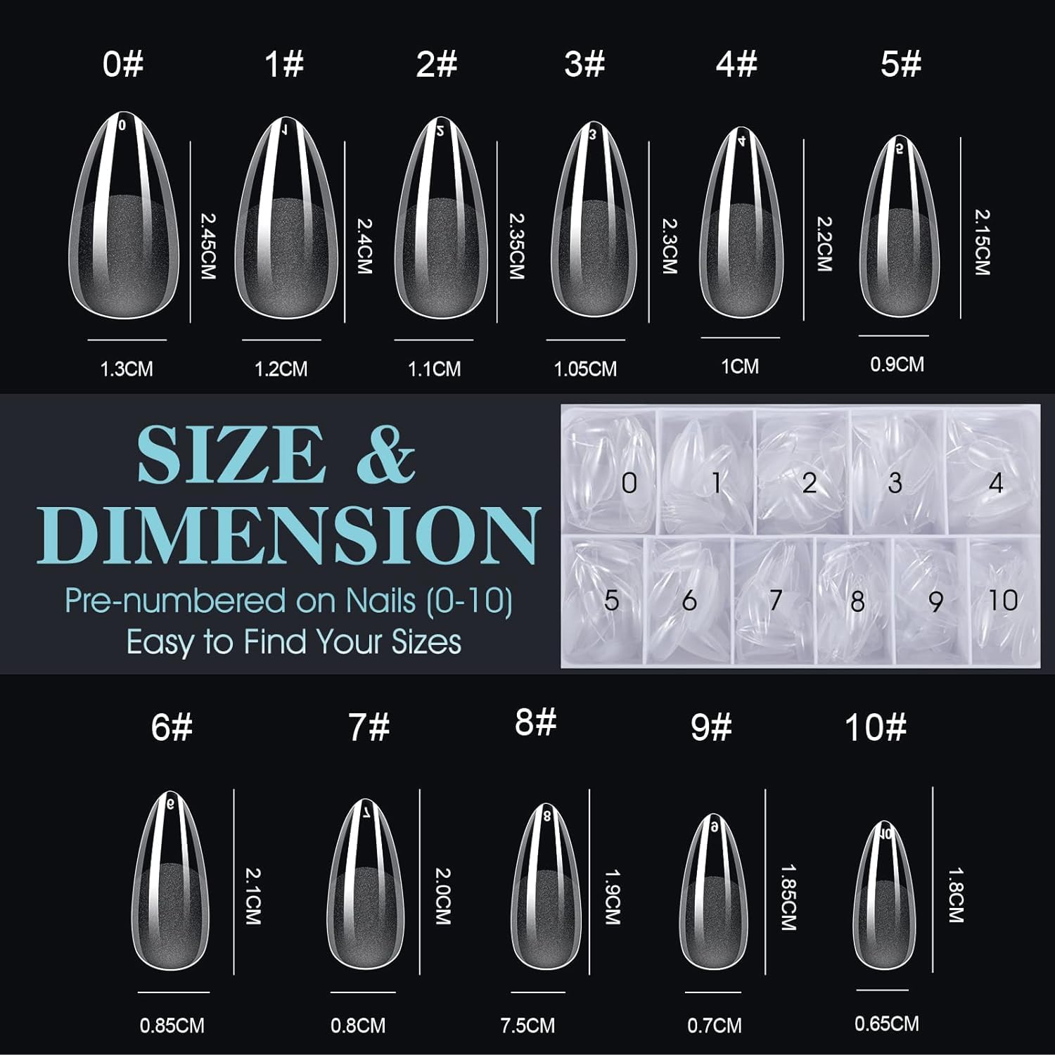 THR3E STROKES Soft Gel NailTips, Full Cover Clear Soft Nail Tips for Artificial False Nails Extension Nail Salons DIY NailArt with Box, 550PCS (MEDIUM ALMOND P8) - Image 2 thumbnail