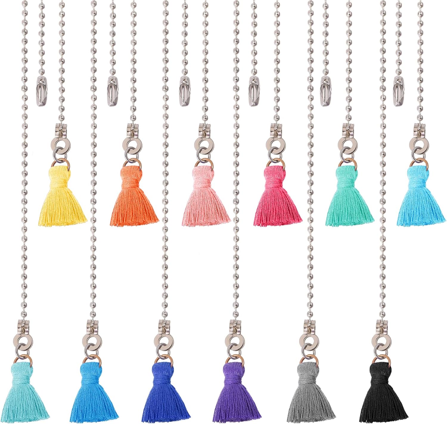 GLOBLELAND 12 Pcs 1" Tassel Charms Ceiling Fan Pull Chain Iron Ceiling Fan 12.6" Extension Ornaments Light Pull Chain with Connector for Ceiling Light Fans