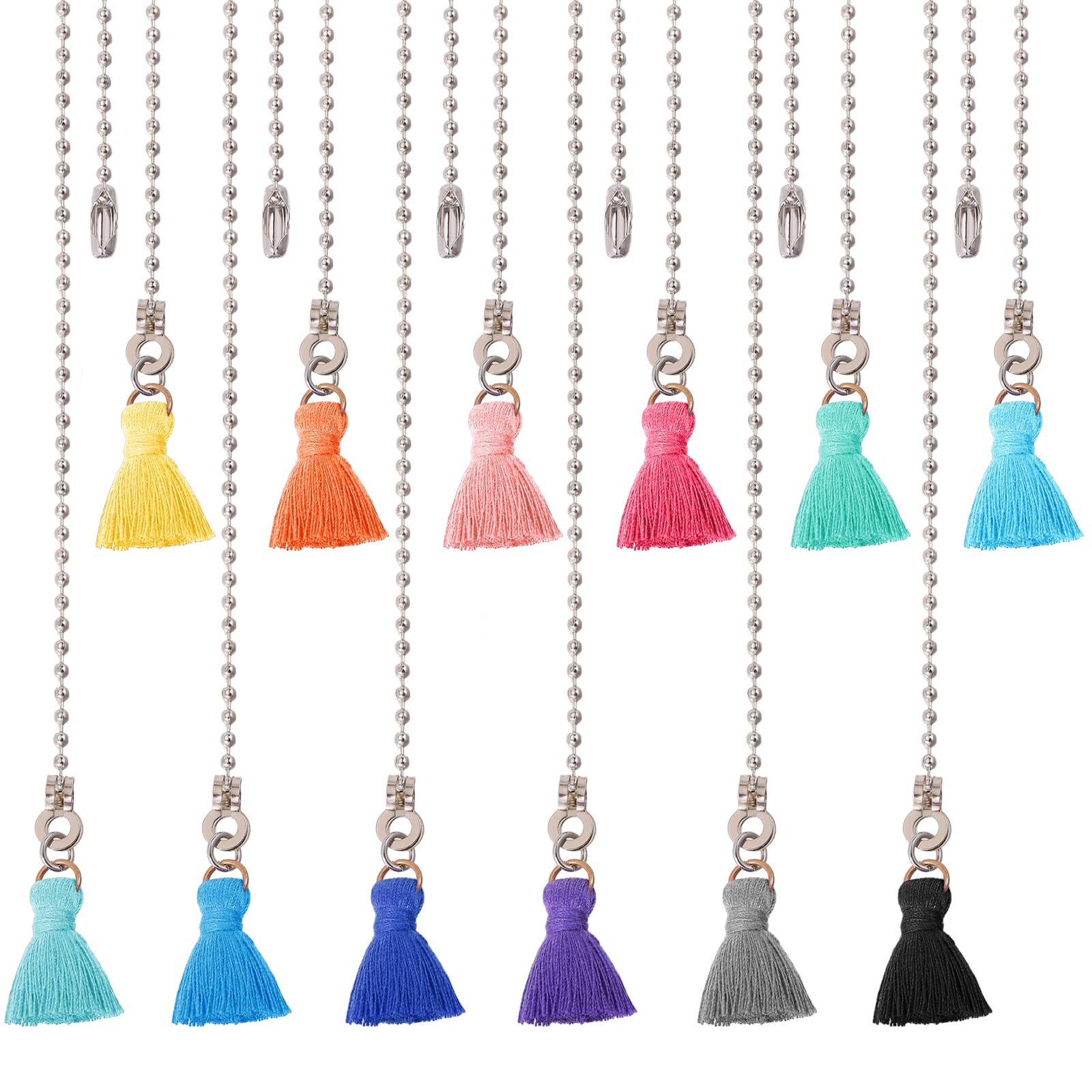 GLOBLELAND 12 Pcs Tassel Charms Ceiling Fan Pull Chain Iron Ceiling Fan Extension Ornaments Light Pull Chain with Connector for Ceiling Light Fans