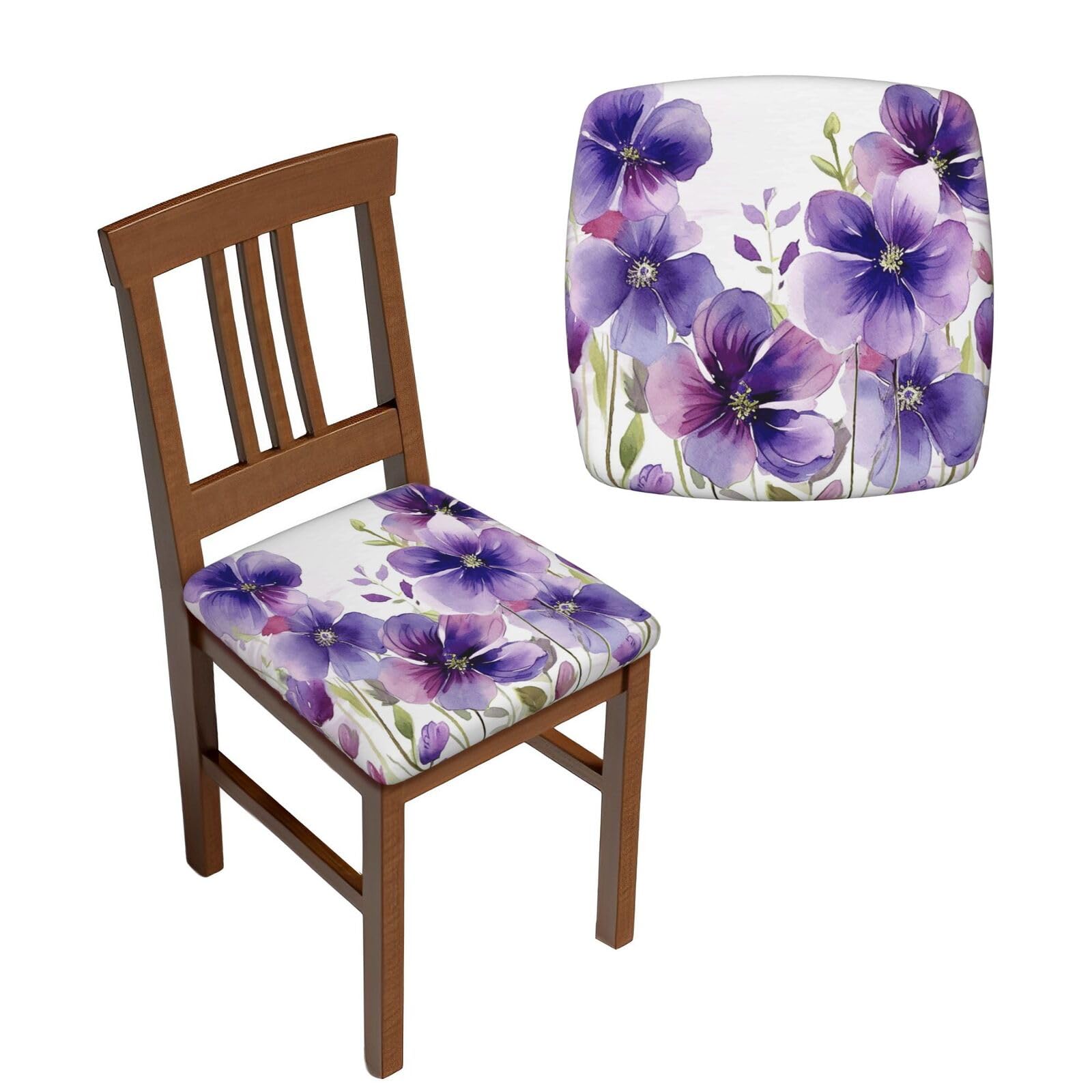 NONHAI 6PCS Dining Chair Seat Covers Set Watercolor Purple Flowers Stretch Removable Chairs Covers Washable Seat Cushion Slipcovers Protector for Dining Room Kitchen Chairs