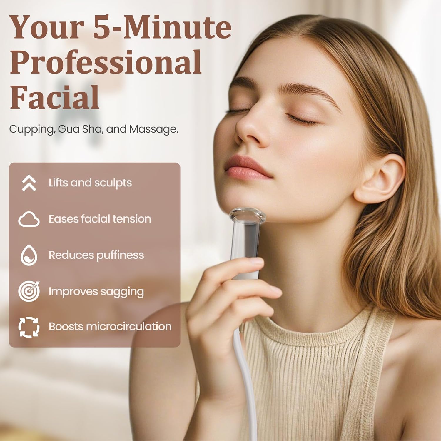 Electric Facial Cupping Therapy Set, 3-in-1 Face Cupping, Gua Sha & Massage Tool for Skin Care, 6 Pcs Glass Facial Rejuvenation Device for Sculpting, & Toning Chin, Jawline & Neck - Image 4