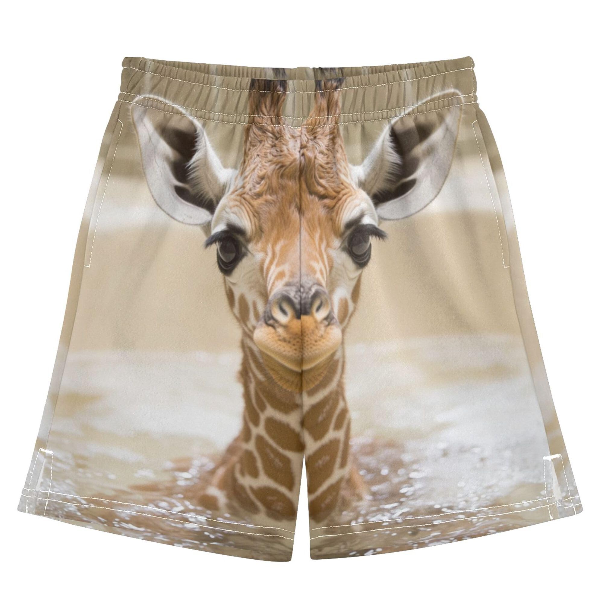 YYZZH Cute Giraffe Baby in Tub Boy Casual Shorts Athletic Shorts Pants with Pockets Multi