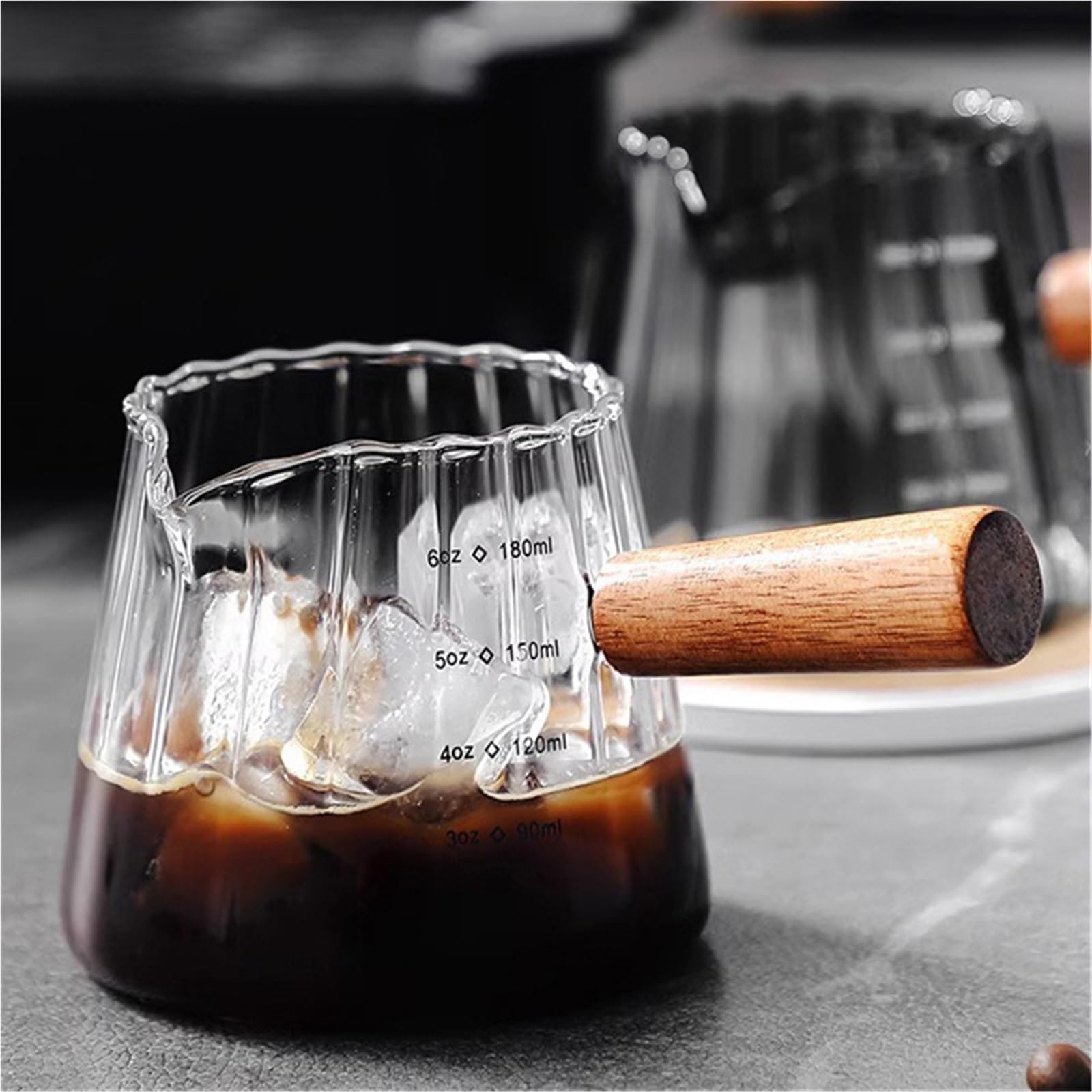 Taza de extracción de café con mango de madera, taza medidora de Espresso, jarra de leche, 180ml, 2 uds. Para café(Clear)