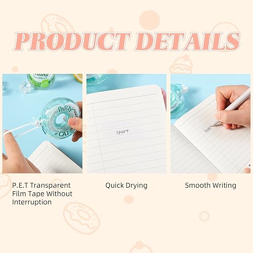 Miniatura 3 de Paquete de 4 cintas de corrección blancas, cinta de corrección de anillo de natación, cinta blanca de dibujos animados Kawaii para estudiantes,