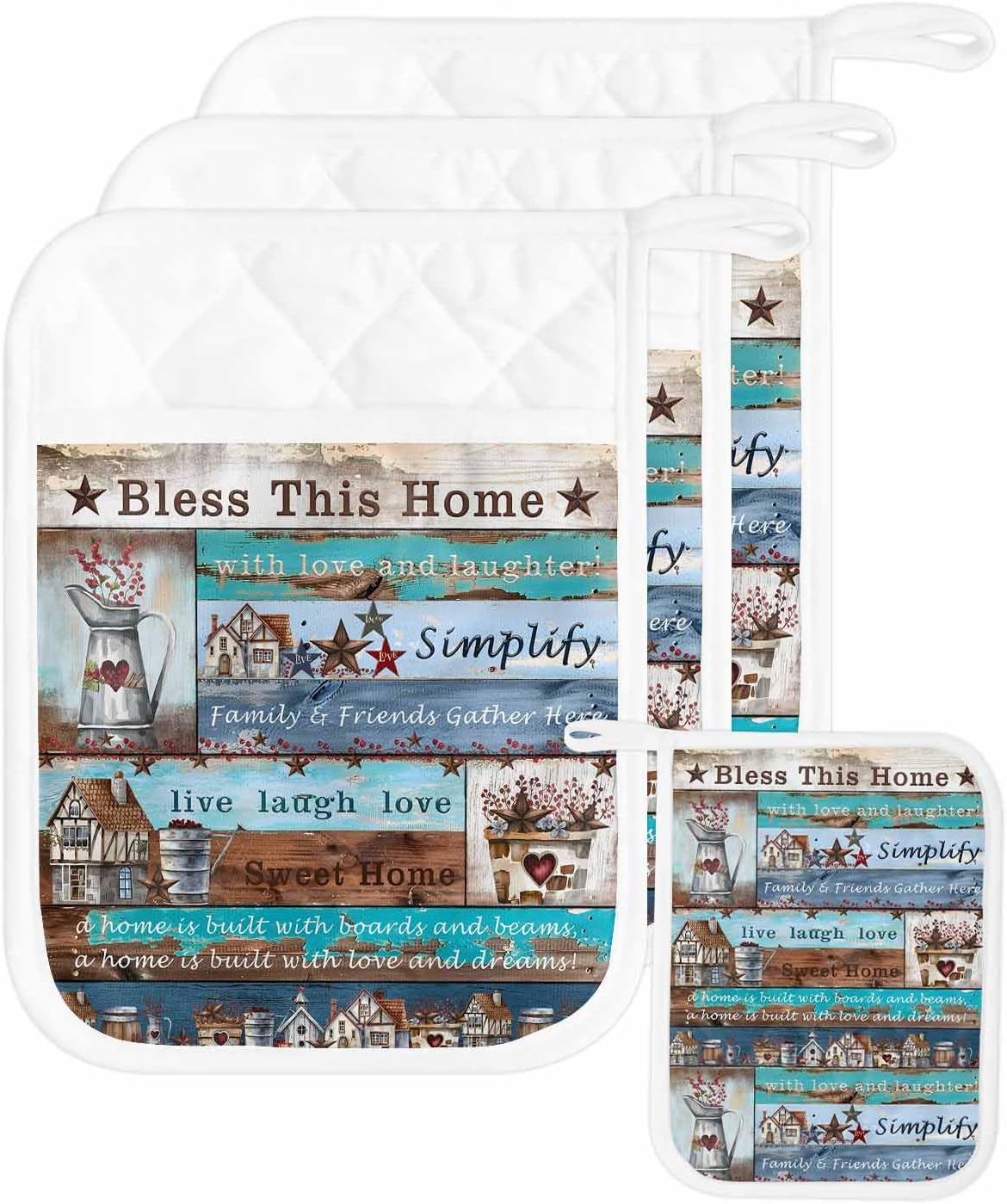 Pot Holders with Pockets, Heat-Resistant Hot Pads for Kitchen, Christmas Winter Snowflake Tile Pattern Oven Mitts Pot Holders Sets Potholders for Baking Cooking Pack of 5