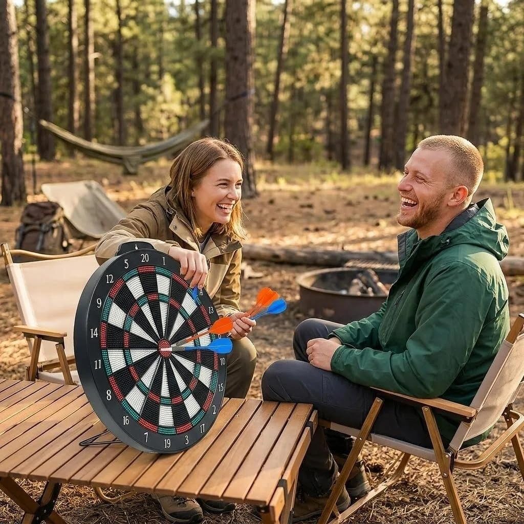 Safety Dartboard Set with Metal Stand - Portable Soft Tip Dart Board Set with 6 Rubber Tip Darts for Beginners and Teens, Pets Friendly, Desk & Wall Mount, Party Game, Outdoor Play