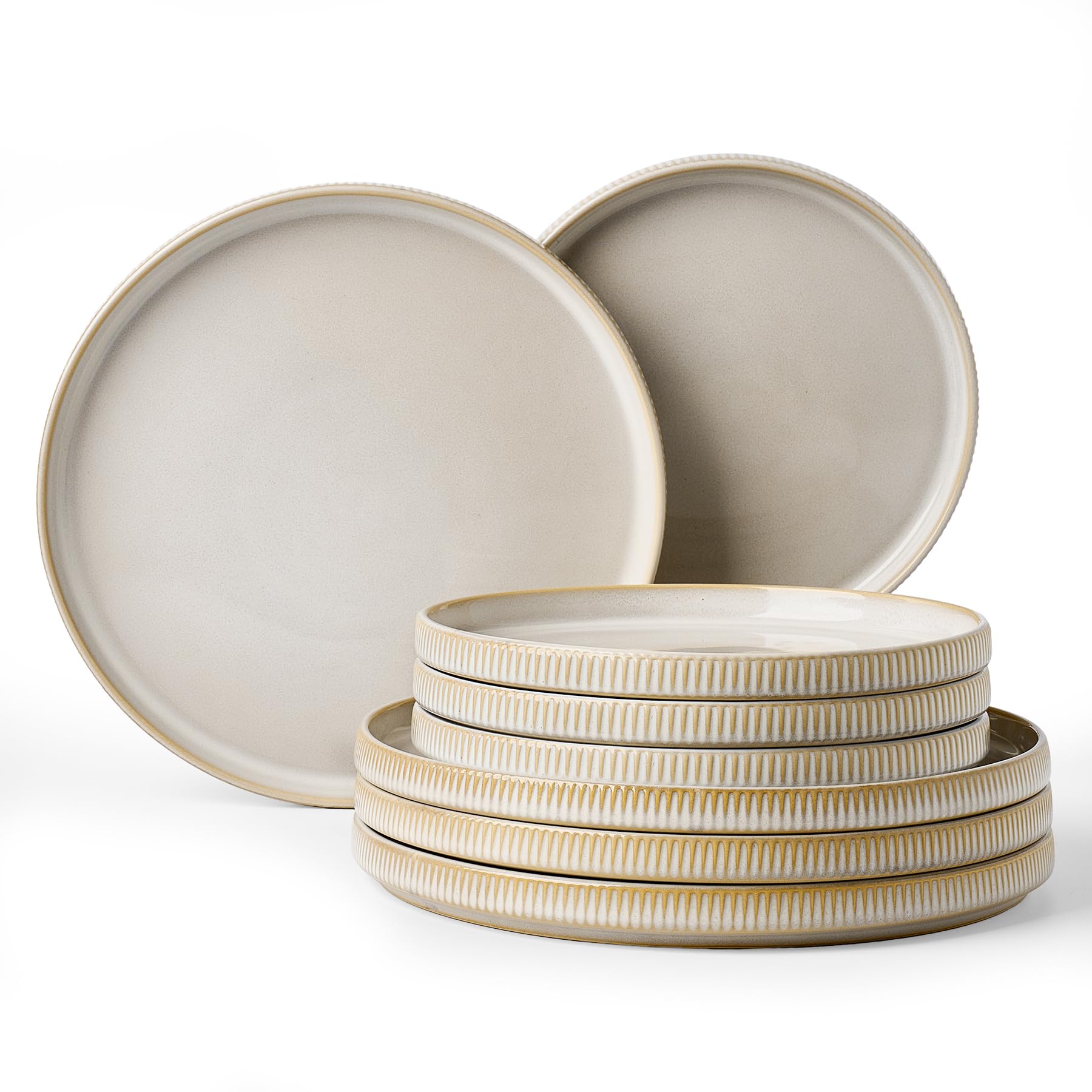 Ceramic Dinnerware Sets for 4, 8-Piece Flat Dinner Plates and Salad Plates