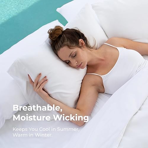 Miniatura 5 de Cariloha Resort Juego de fundas de almohada de bambú y viscosa, fundas de almohada transpirables y refrescantes para personas que duermen con calor,