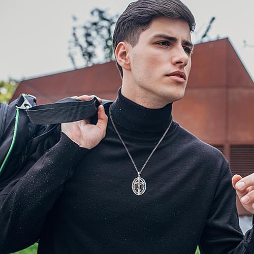 Vista 473 de Collar con colgante de plata de ley 925 con medalla de San Patrón, joyería religiosa para hombres y mujeres, con cadena de acero inoxidable 316L