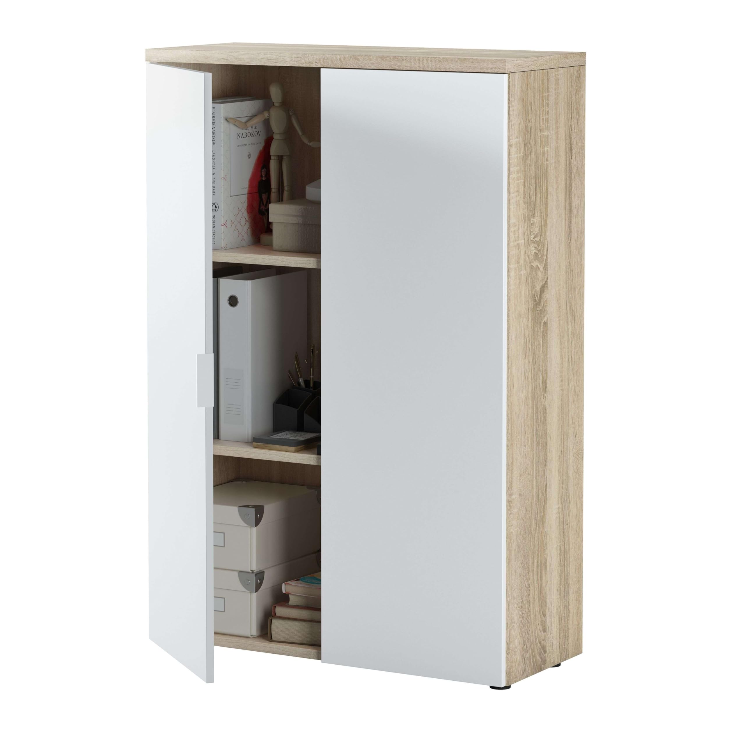 Duehome Blanco Armario Zapatero Auxiliar Office Artik ( Mate) - Roble Canadian 80 X 119 X 32,5 Cm